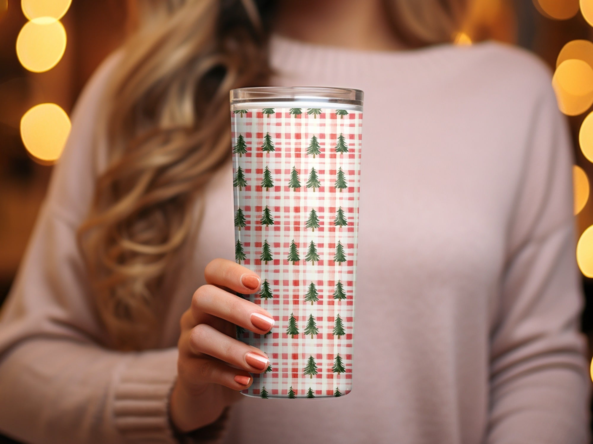 Coquette Red And White Plaid With Green Trees Pattern Digital - Moore and Mountain