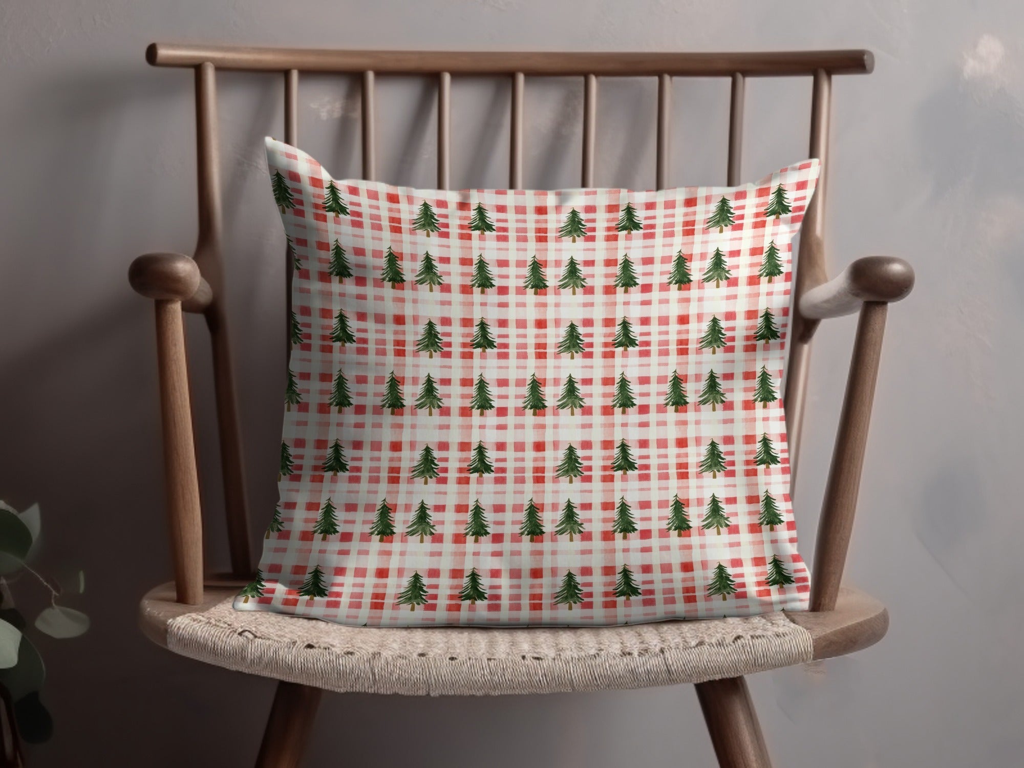 Coquette Red And White Plaid With Green Trees Pattern Digital - Moore and Mountain