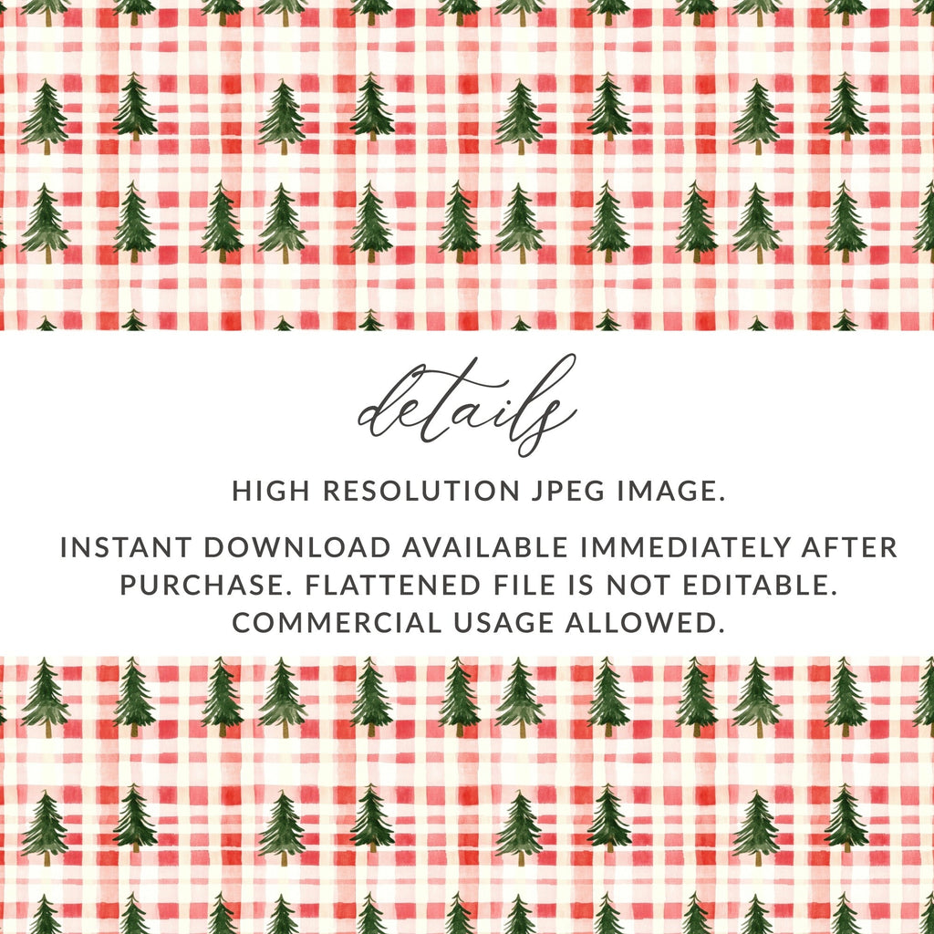 Coquette Red And White Plaid With Green Trees Pattern Digital - Moore and Mountain