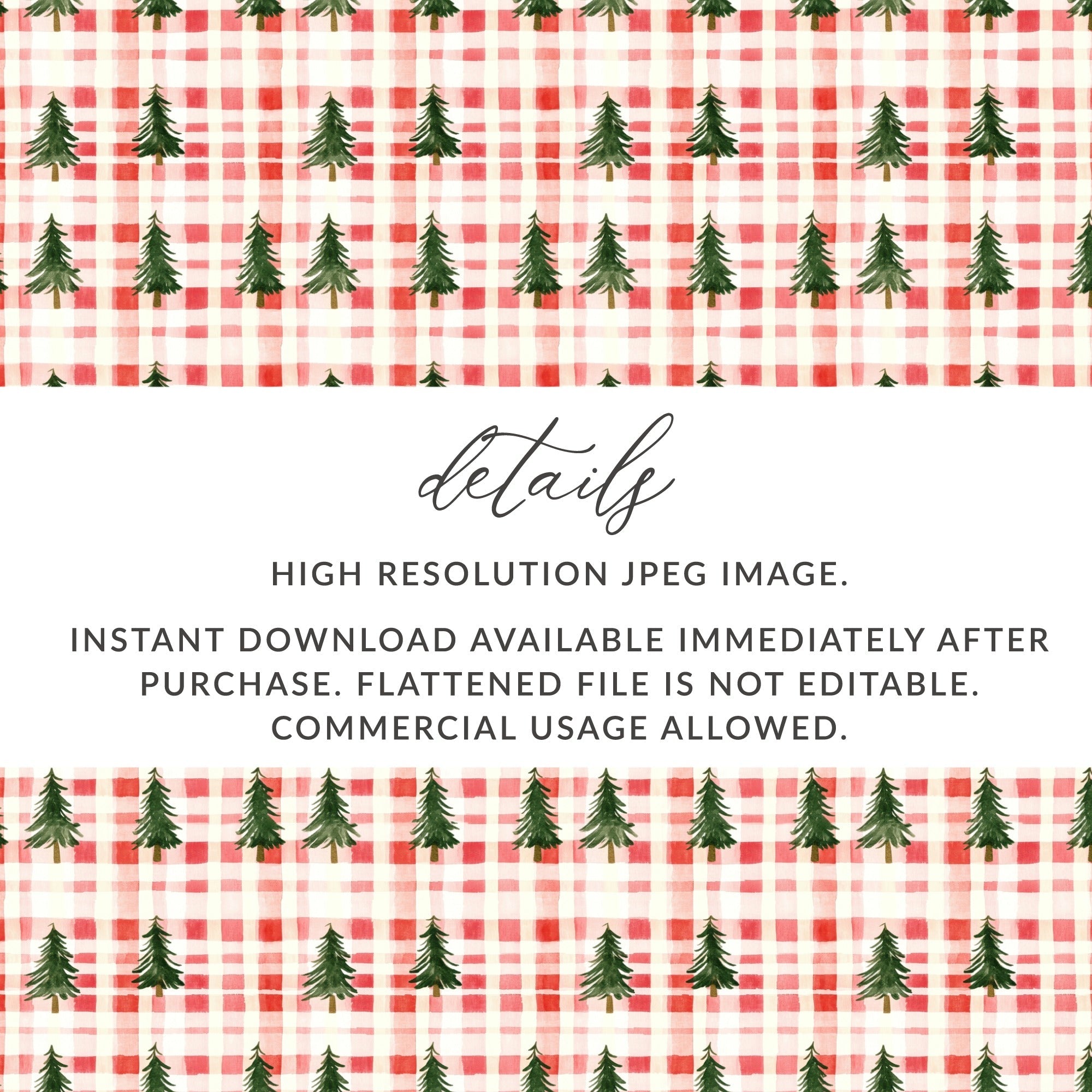 Coquette Red And White Plaid With Green Trees Pattern Digital - Moore and Mountain