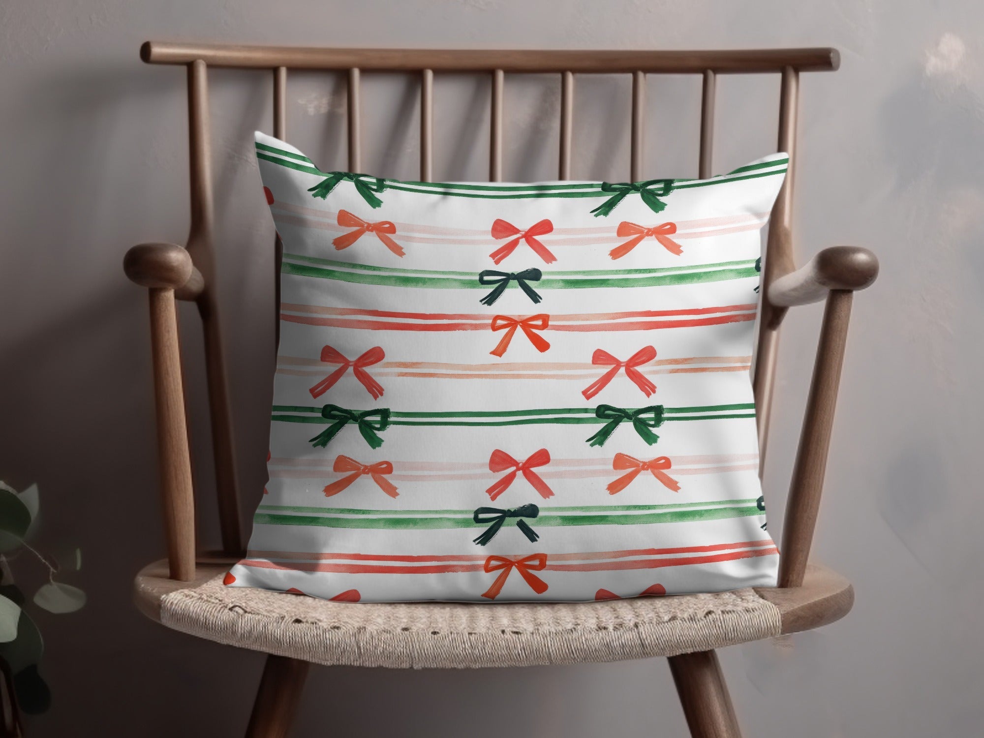 Coquette Watercolor Holiday Ribbons on Stripes Seamless Pattern Digital Red and Green Bows - Moore and Mountain