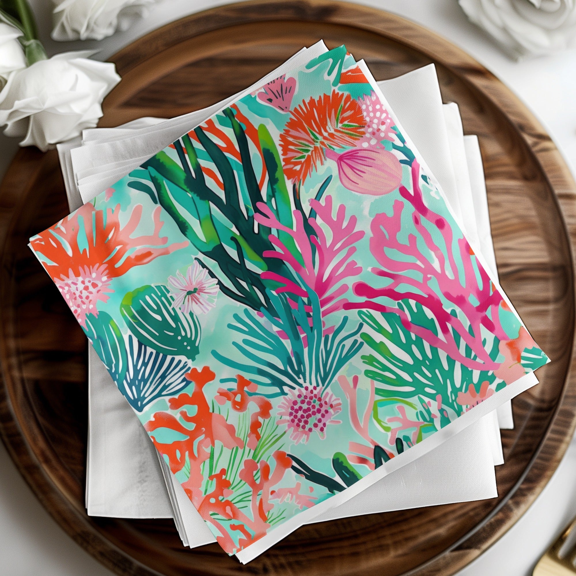 Coral Reef Digital Paper, Pink, Orange and Green Seaweed Pattern, Abstract Summer Background, Vibrant Underwater Print, Digital Download - Moore and Mountain