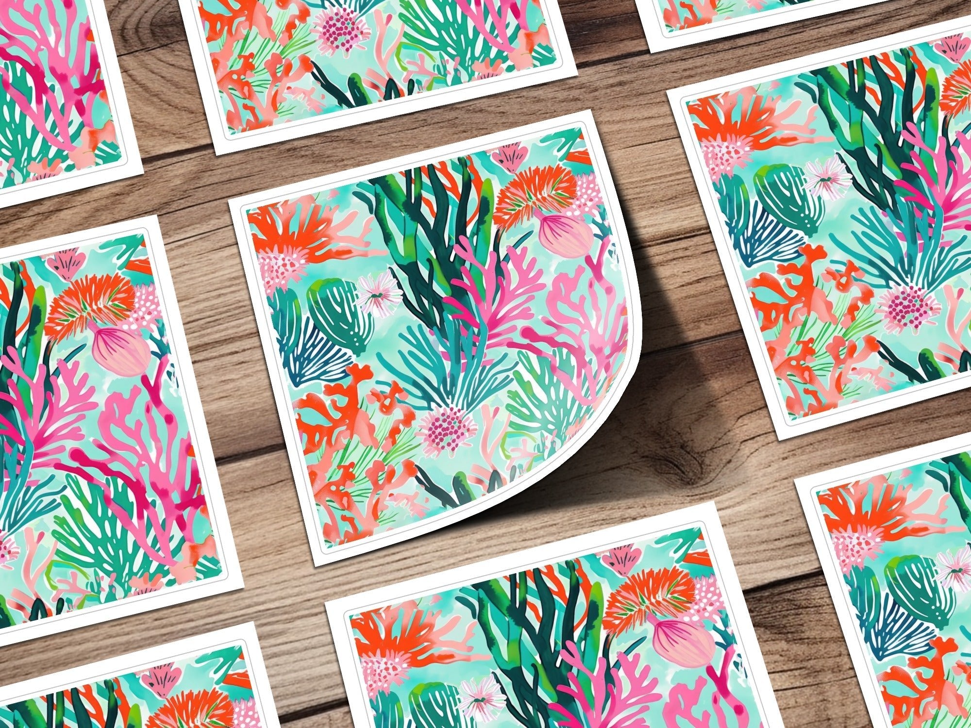 Coral Reef Digital Paper, Pink, Orange and Green Seaweed Pattern, Abstract Summer Background, Vibrant Underwater Print, Digital Download - Moore and Mountain