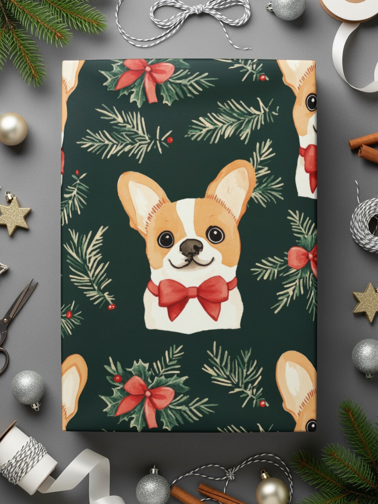 Corgi Dog Christmas Digital Paper, Cute Puppy Pattern, Holiday Green Background, Winter Pet Design, Festive Digital Download - Moore and Mountain
