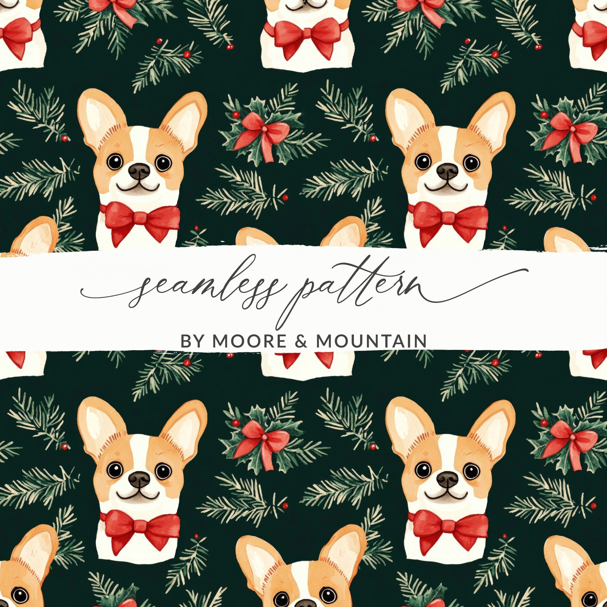 Corgi Dog Christmas Digital Paper, Cute Puppy Pattern, Holiday Green Background, Winter Pet Design, Festive Digital Download - Moore and Mountain