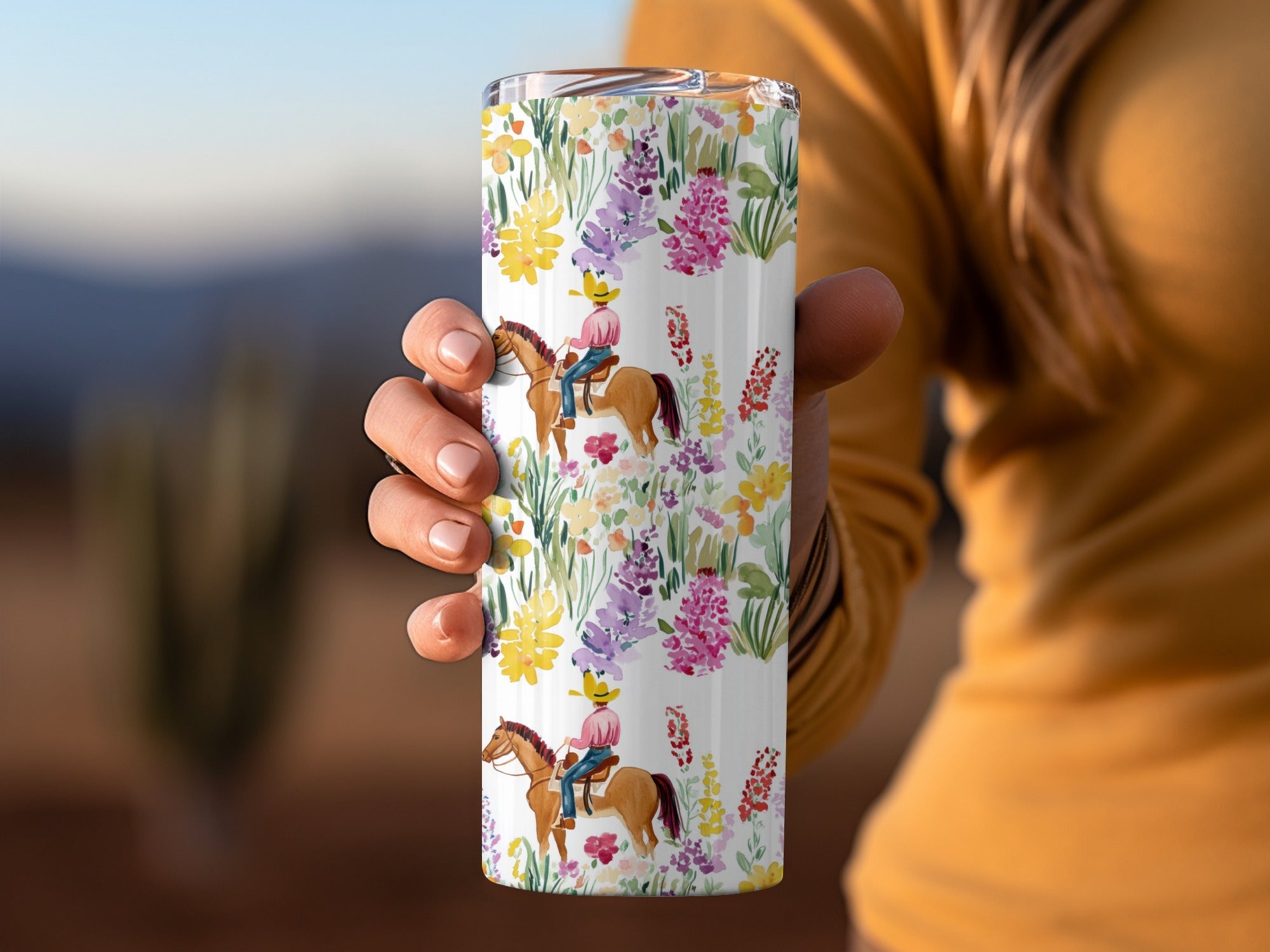 Cowboy Horse Flowers Digital Paper, Watercolor Seamless Pattern, Farmhouse Background, Rustic Floral Fabric Design, Printable Scrapbook - Moore and Mountain