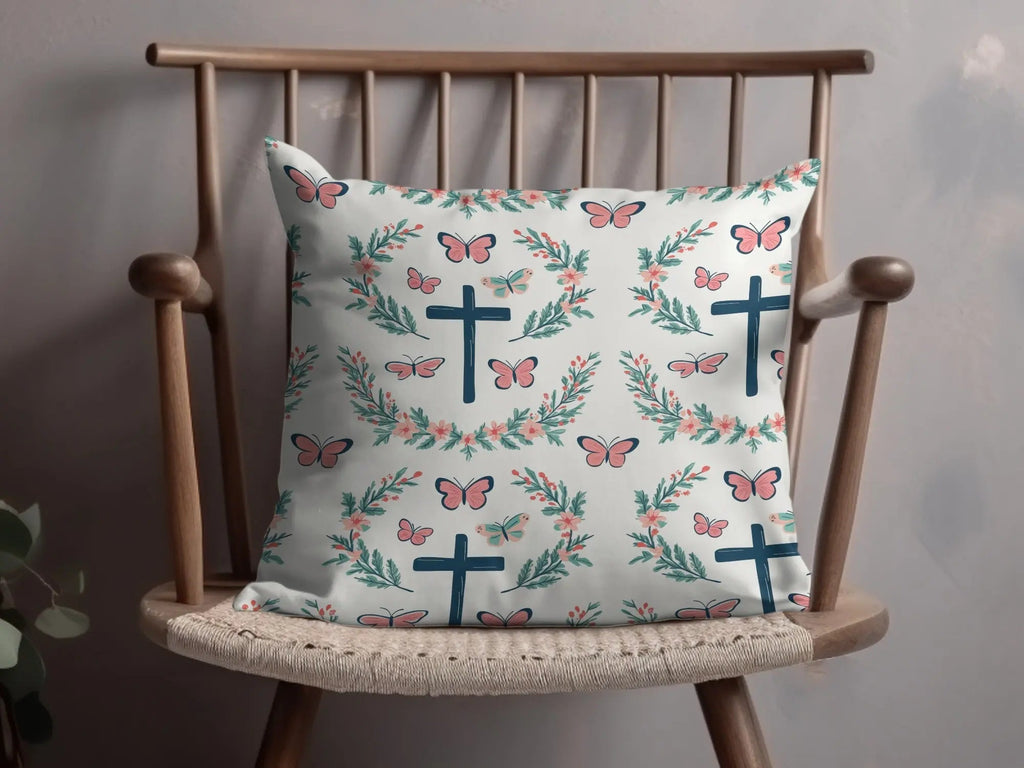 Cross Butterfly Digital Paper, Floral Seamless Pattern, Christian Digital Background, Religious Print, Digital Files for Fabric, Crafts - Moore and Mountain