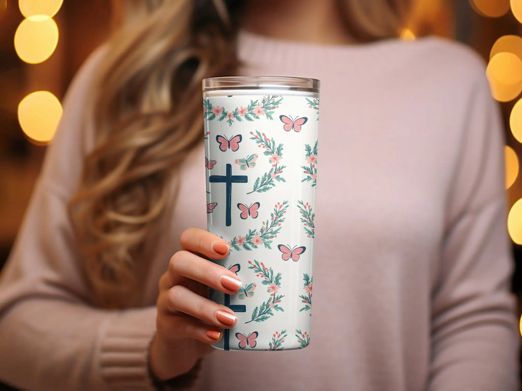 Cross Butterfly Digital Paper, Floral Seamless Pattern, Christian Digital Background, Religious Print, Digital Files for Fabric, Crafts - Moore and Mountain