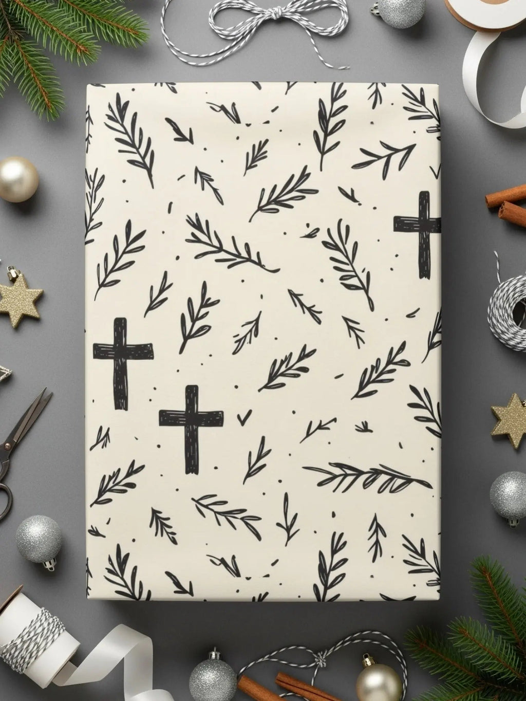 Cross Seamless Pattern, Faith Digital Paper, Religious Background, Christian Digital Printable, Rustic Easter Digital, Leaves Pattern - Moore and Mountain