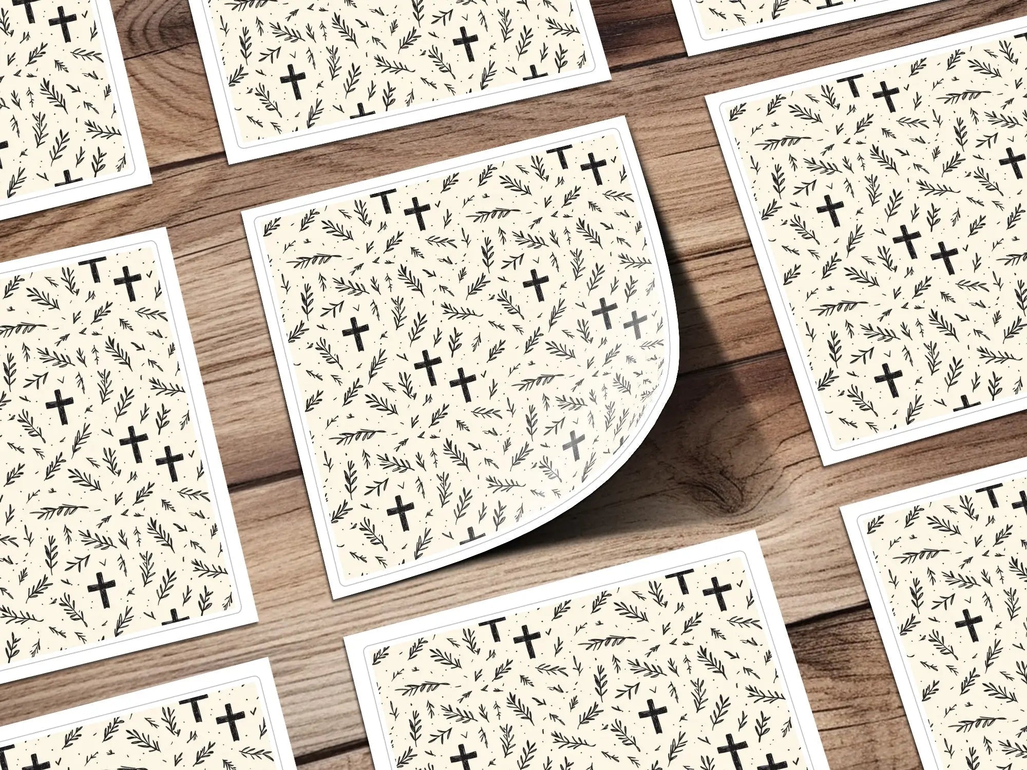 Cross Seamless Pattern, Faith Digital Paper, Religious Background, Christian Digital Printable, Rustic Easter Digital, Leaves Pattern - Moore and Mountain