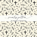 Cross Seamless Pattern, Faith Digital Paper, Religious Background, Christian Digital Printable, Rustic Easter Digital, Leaves Pattern - Moore and Mountain