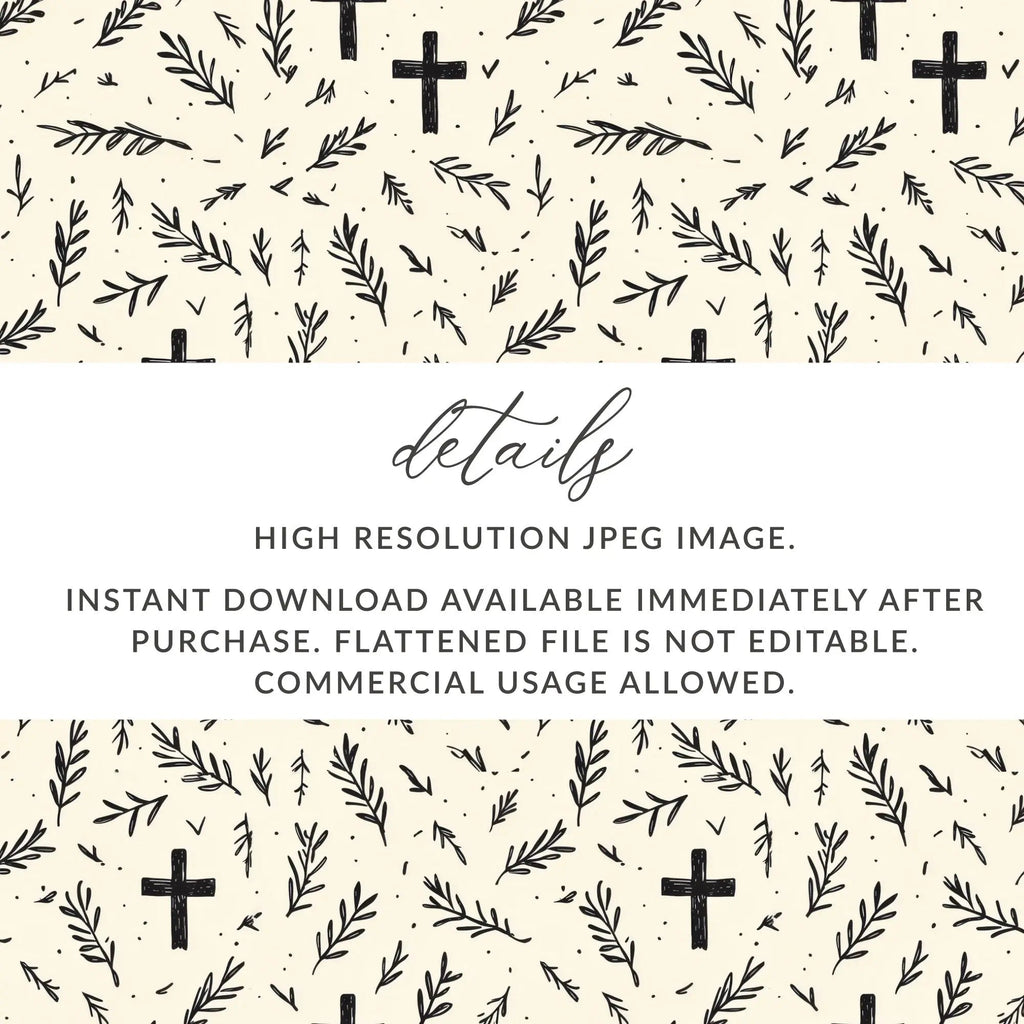 Cross Seamless Pattern, Faith Digital Paper, Religious Background, Christian Digital Printable, Rustic Easter Digital, Leaves Pattern - Moore and Mountain