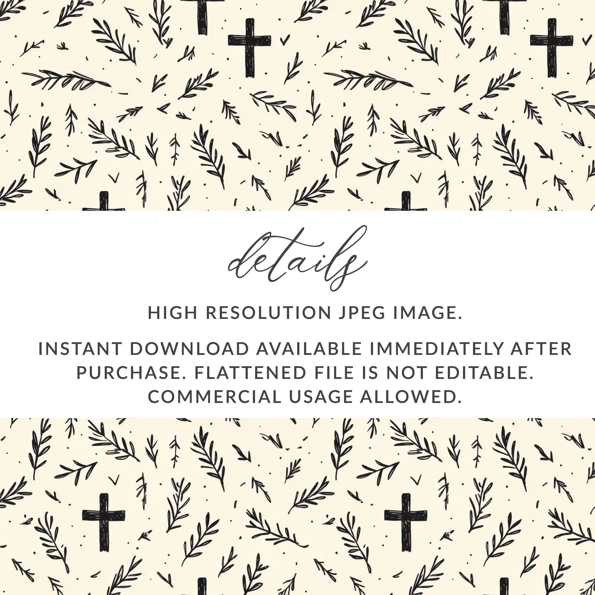 Cross Seamless Pattern, Faith Digital Paper, Religious Background, Christian Digital Printable, Rustic Easter Digital, Leaves Pattern - Moore and Mountain