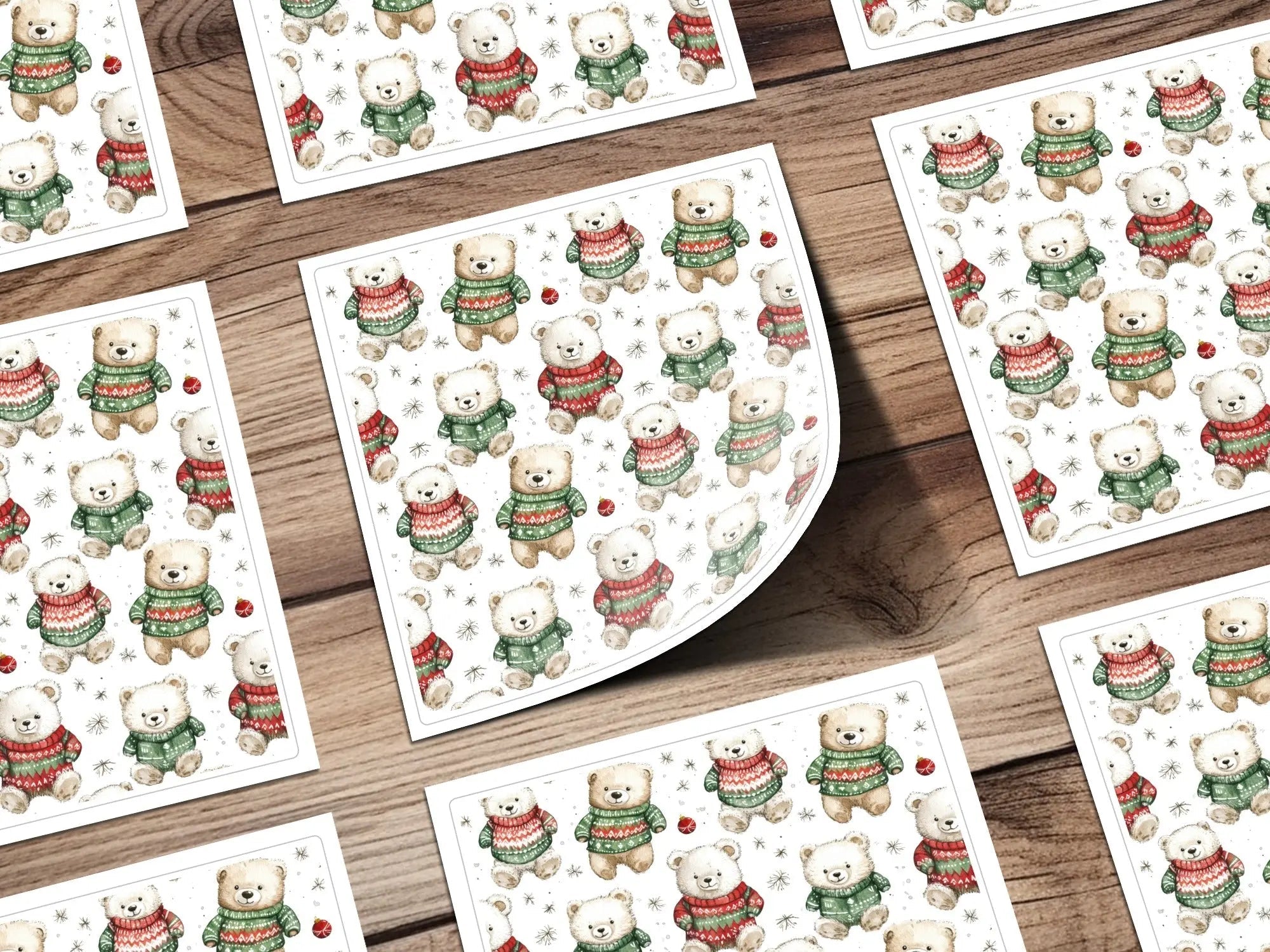 Cute Bear Christmas Seamless Pattern Digital, Holiday Sweater Teddy Bear Digital Paper, Festive Ornament Watercolor Animal Background - Moore and Mountain