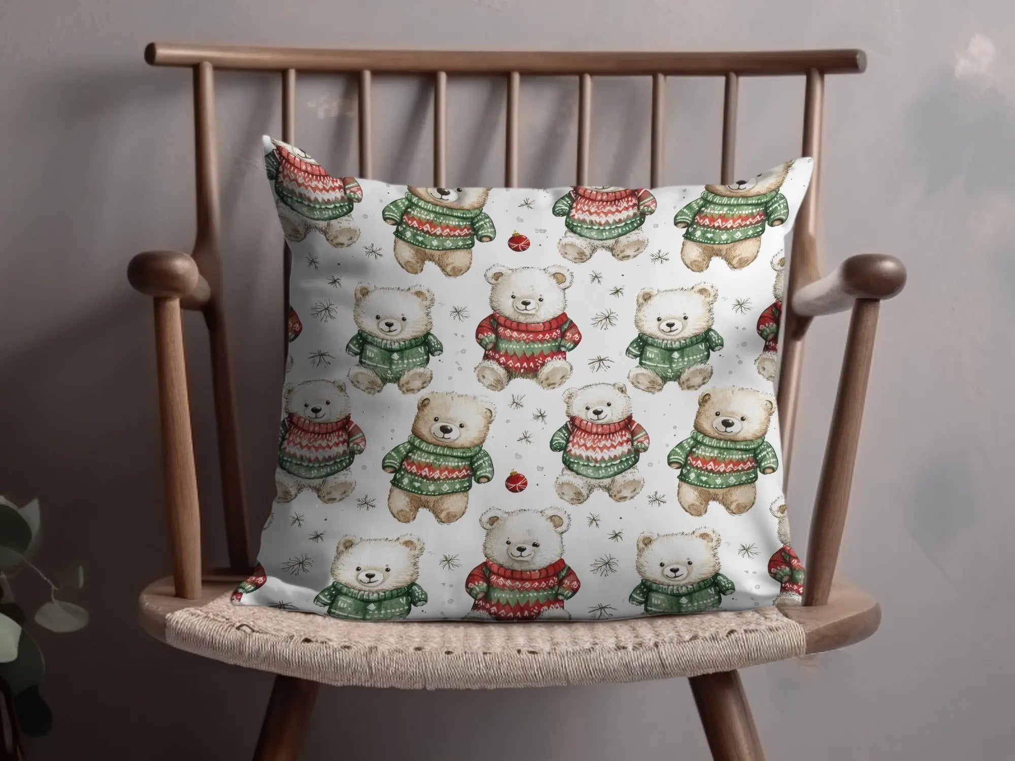 Cute Bear Christmas Seamless Pattern Digital, Holiday Sweater Teddy Bear Digital Paper, Festive Ornament Watercolor Animal Background - Moore and Mountain