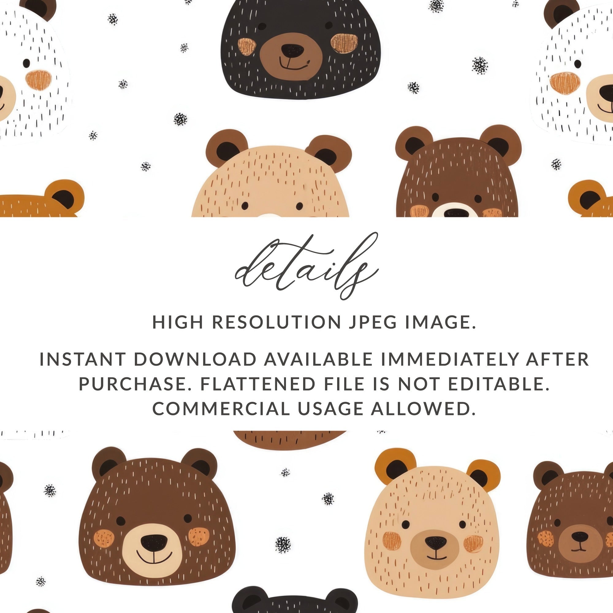 Cute Bear Faces Digital Paper, Seamless Bear Pattern, Nursery Decor Background, Animal Pattern Digital, Scrapbooking Paper, Digital Download - Moore and Mountain