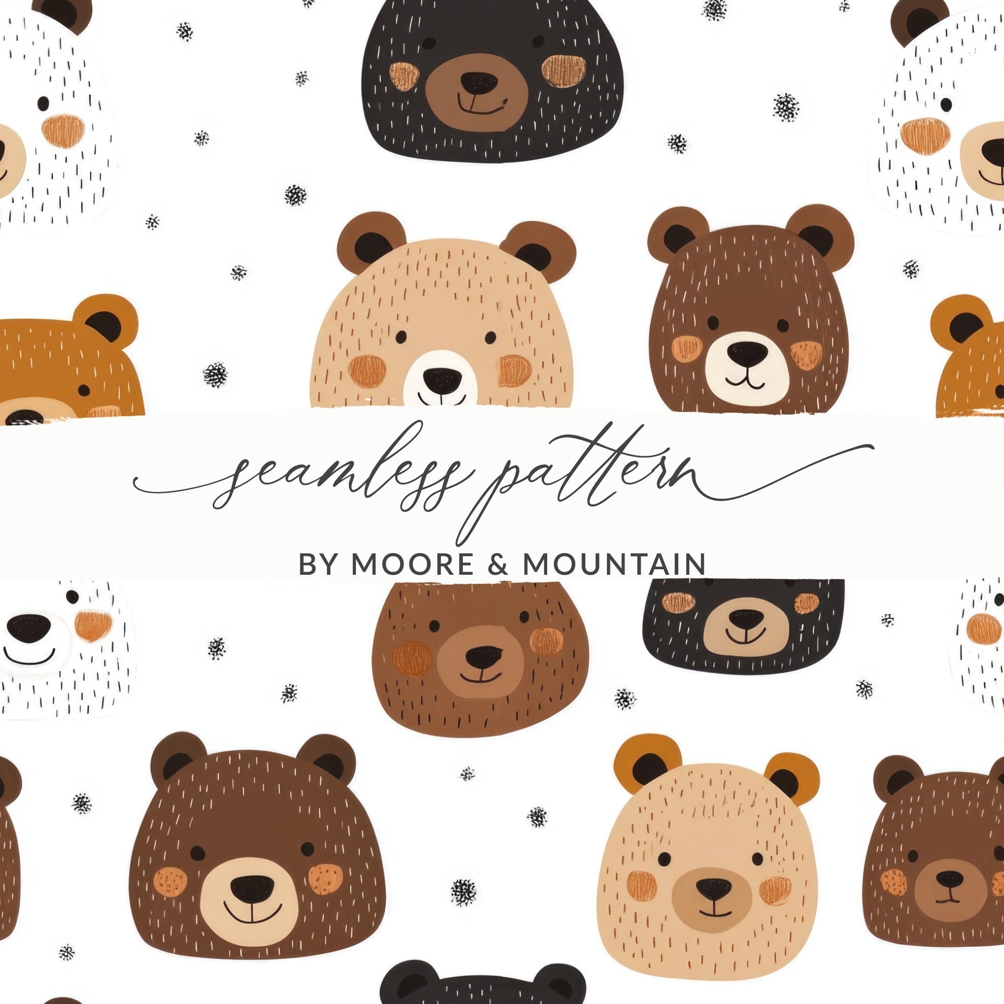 Cute Bear Faces Digital Paper, Seamless Bear Pattern, Nursery Decor Background, Animal Pattern Digital, Scrapbooking Paper, Digital Download - Moore and Mountain