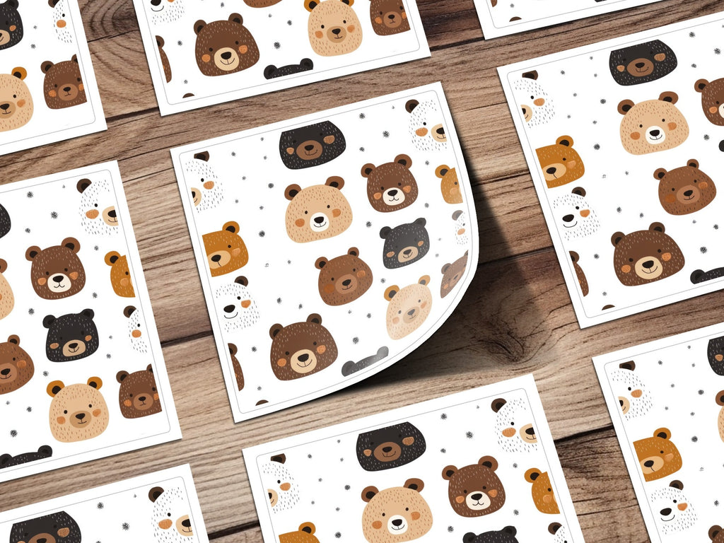 Cute Bear Faces Digital Paper, Seamless Bear Pattern, Nursery Decor Background, Animal Pattern Digital, Scrapbooking Paper, Digital Download - Moore and Mountain