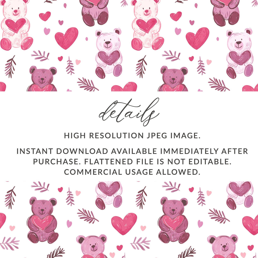 Cute Bear Hearts Seamless Pattern Sweet Love Digital - Moore and Mountain