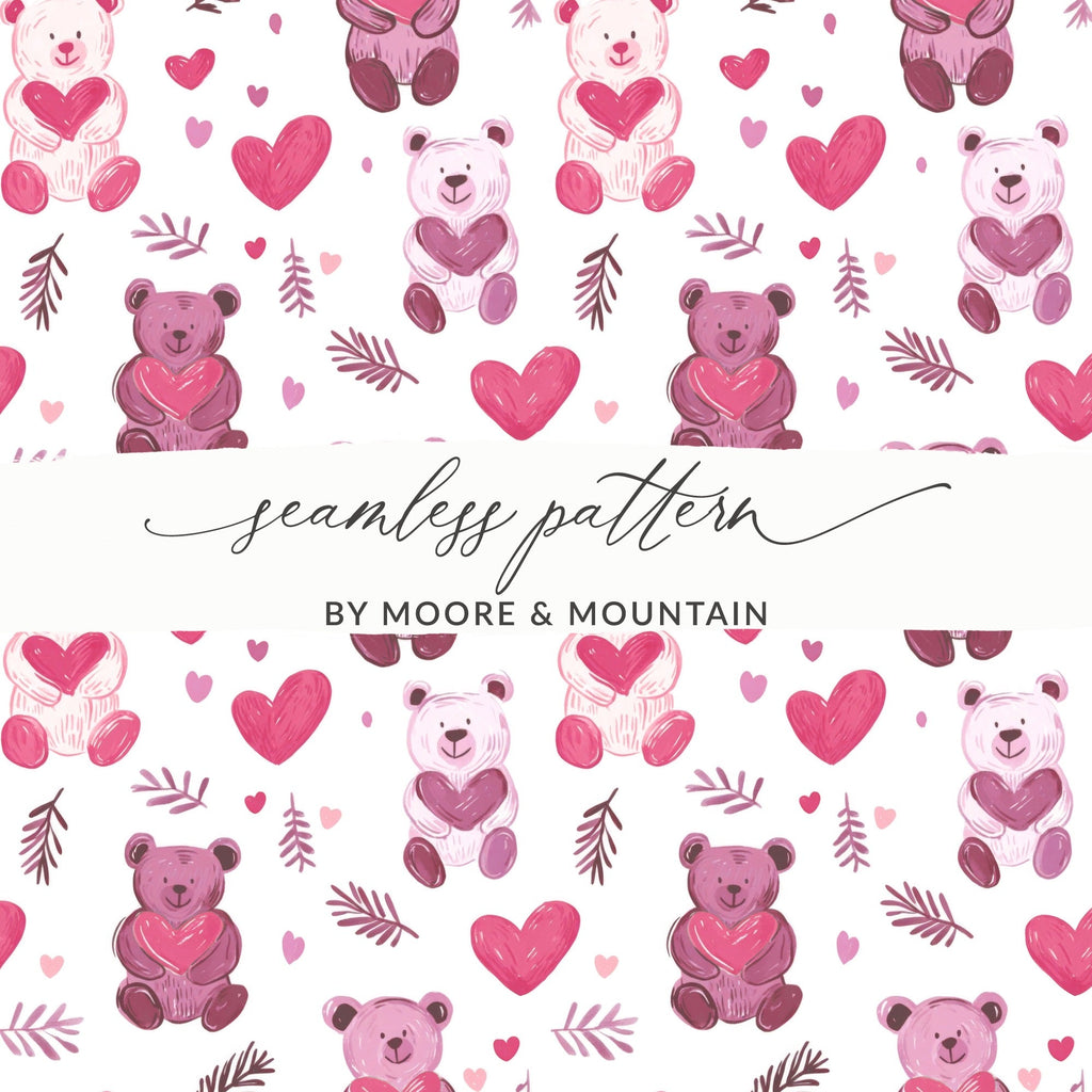 Cute Bear Hearts Seamless Pattern Sweet Love Digital - Moore and Mountain