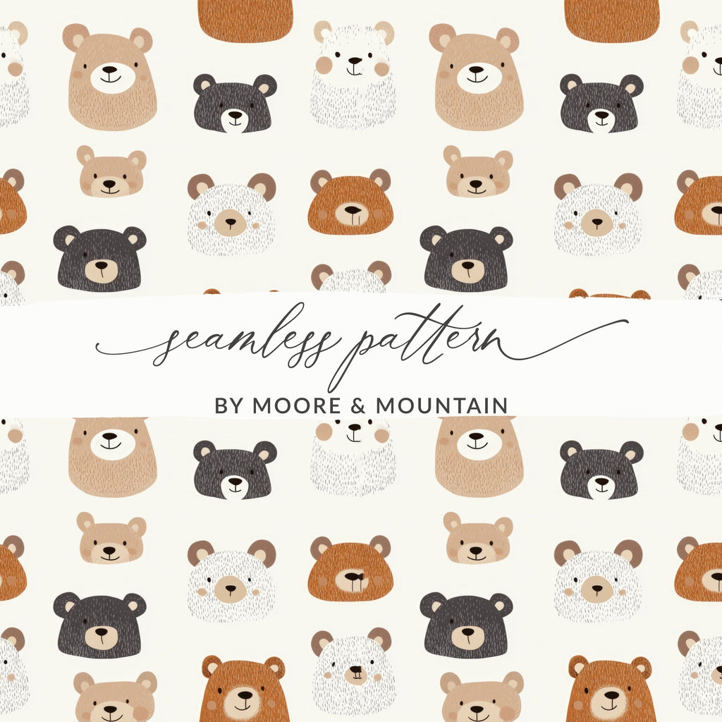 Cute Bear Seamless Pattern Digital Paper, Nursery Animal Pattern, Kids Fabric Design, 12x12 JPEG Files, Repeating Pattern Digital - Moore and Mountain