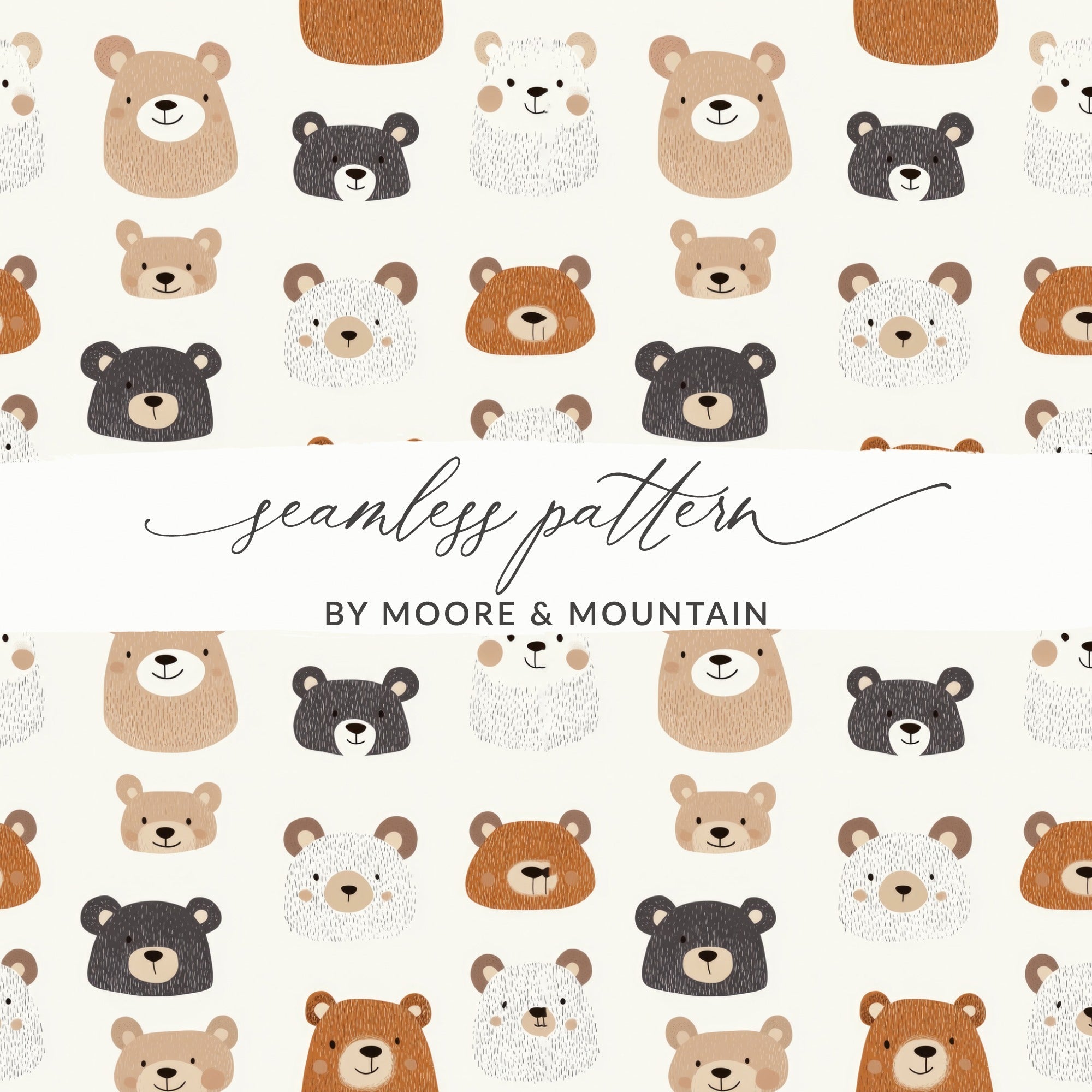 Cute Bear Seamless Pattern Digital Paper, Nursery Animal Pattern, Kids Fabric Design, 12x12 JPEG Files, Repeating Pattern Digital - Moore and Mountain