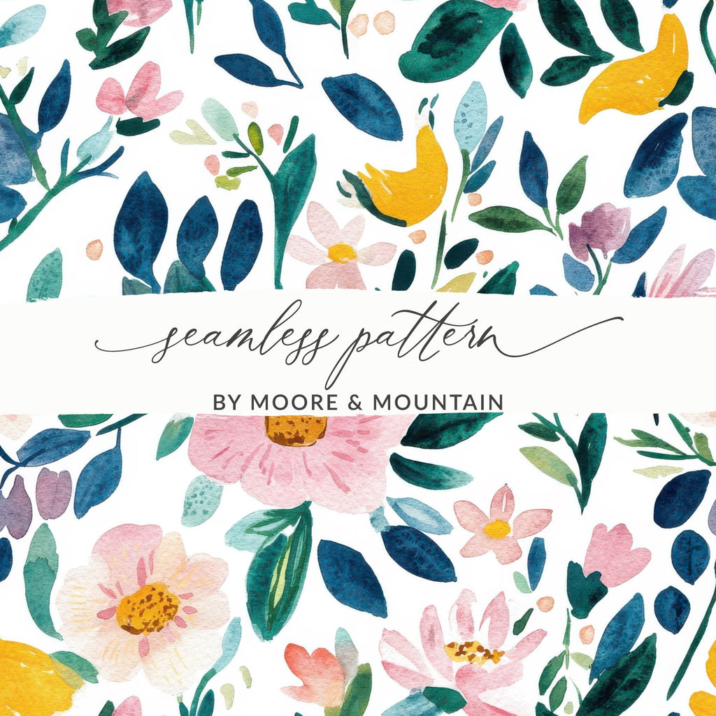 Cute Light Pink Daisy Floral Field Pattern JPEG Seamless Spring Watercolor Flower Background - Moore and Mountain