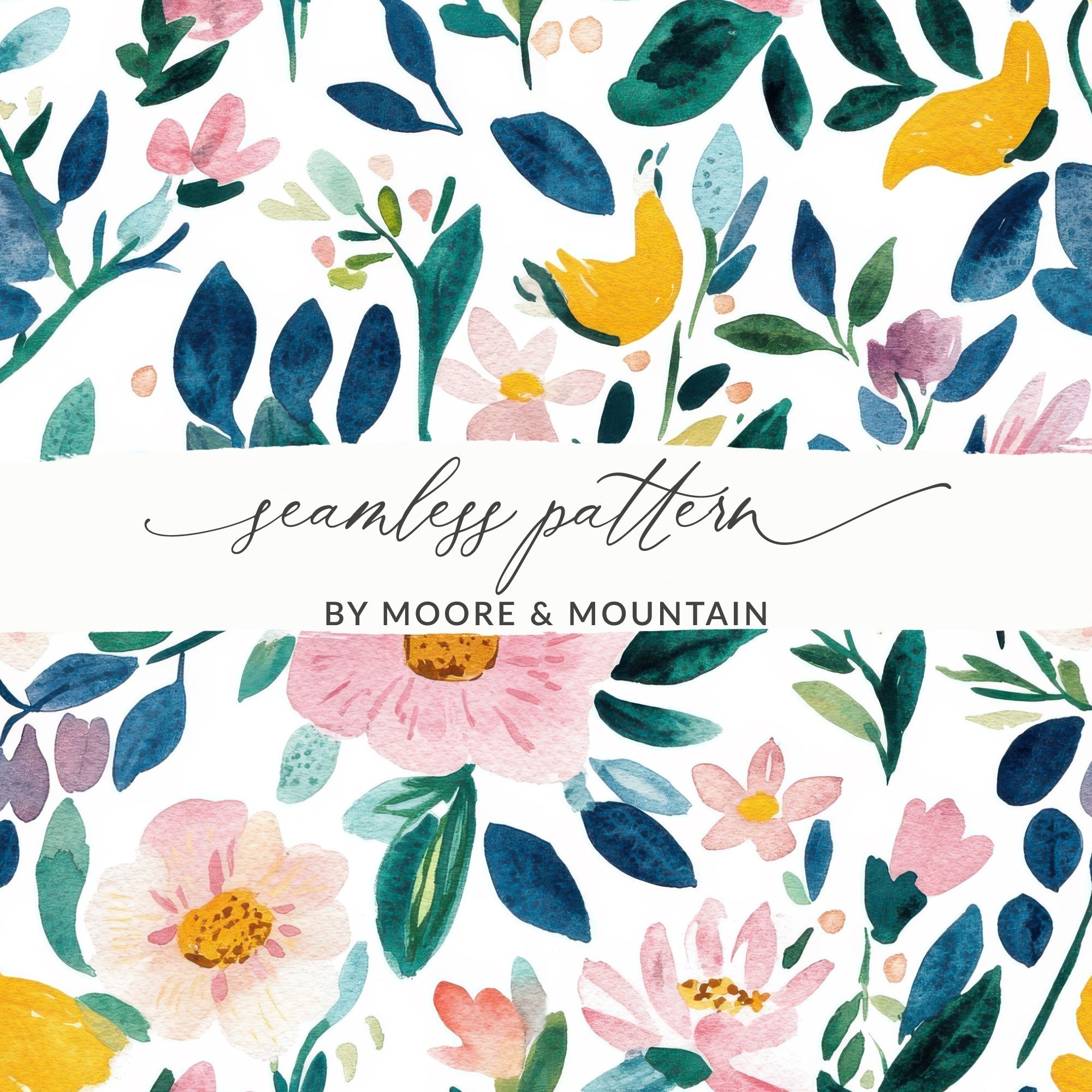 Cute Light Pink Daisy Floral Field Pattern JPEG Seamless Spring Watercolor Flower Background - Moore and Mountain