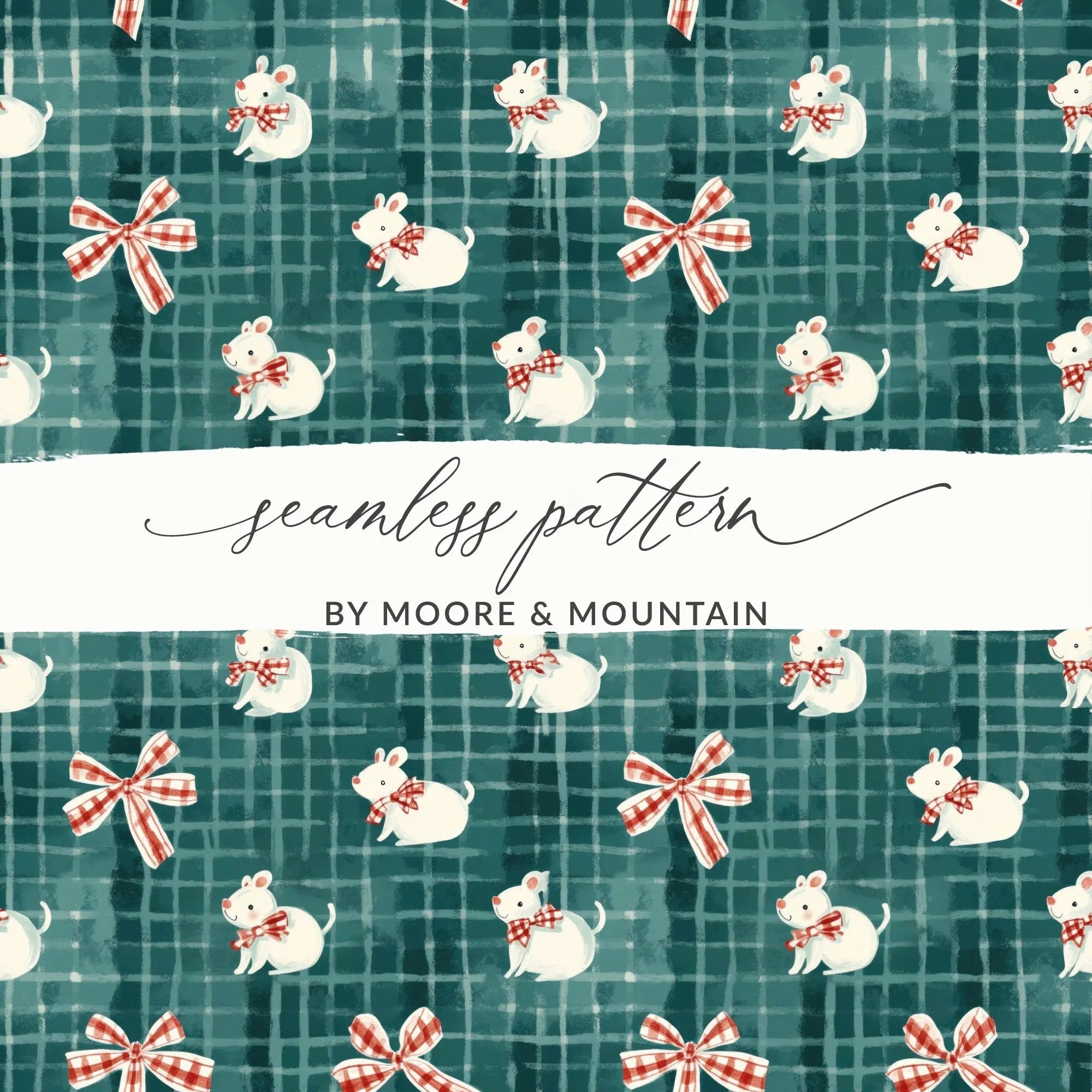 Cute Mouse Digital Paper, Seamless Plaid Pattern, Festive Bows, Fabric Design, Scrapbooking, Digital Download, Commercial Use - Moore and Mountain