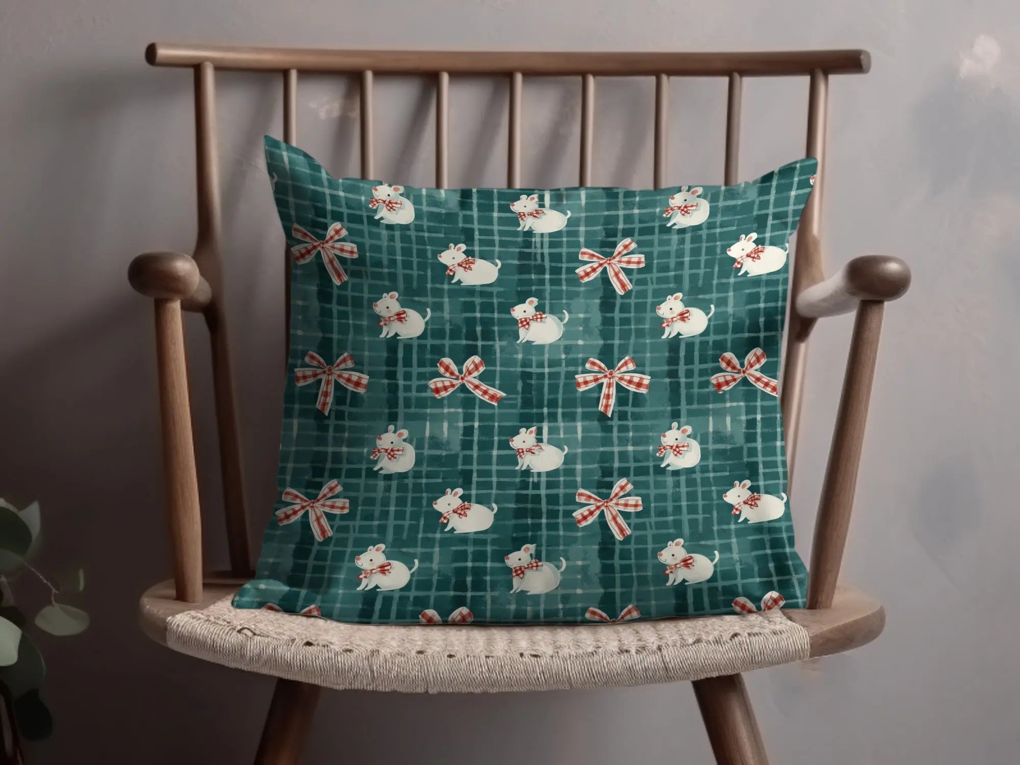 Cute Mouse Digital Paper, Seamless Plaid Pattern, Festive Bows, Fabric Design, Scrapbooking, Digital Download, Commercial Use - Moore and Mountain