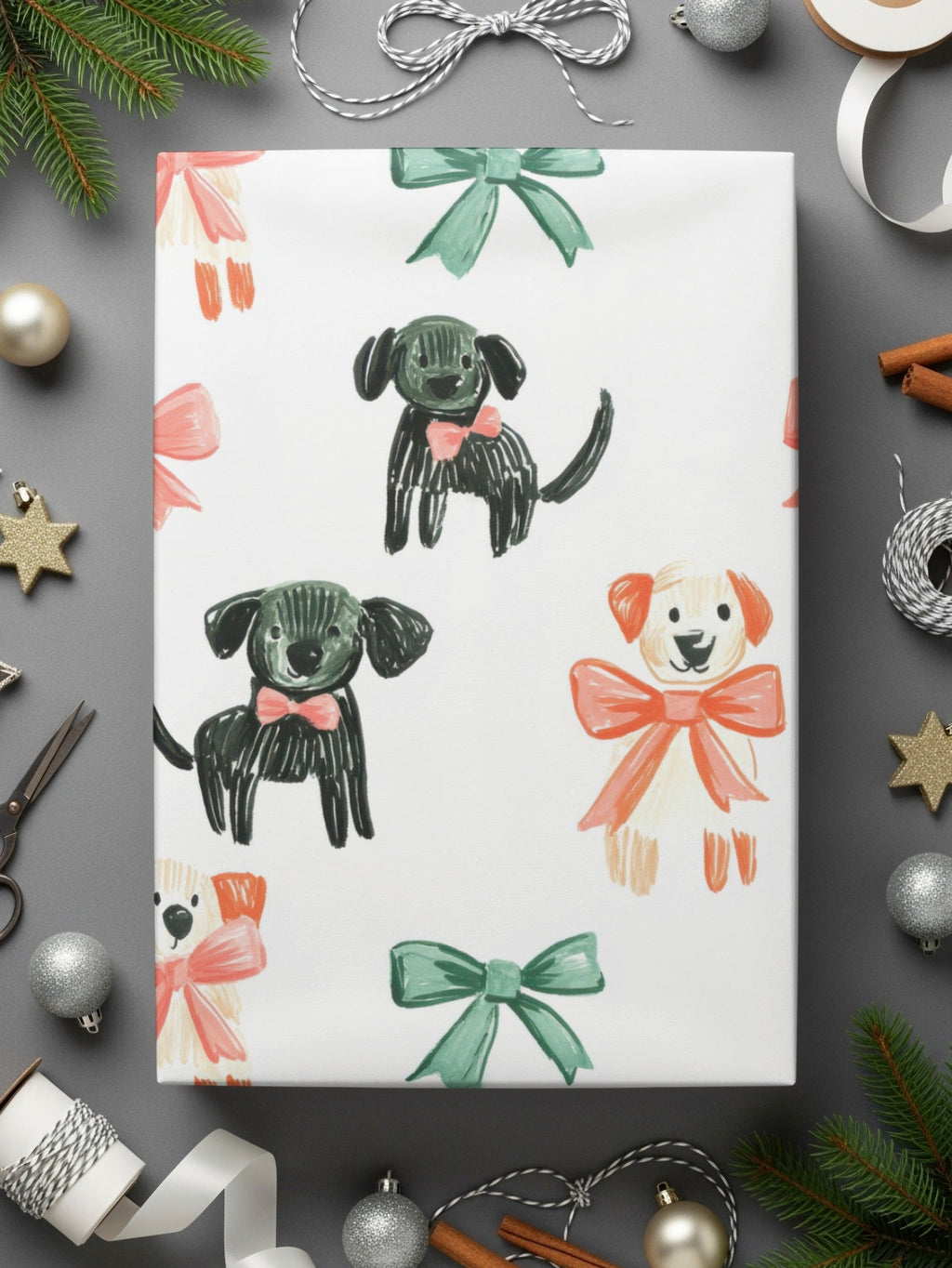 Cute Puppies with Bows and Ribbons Pattern Holiday Digital - Moore and Mountain