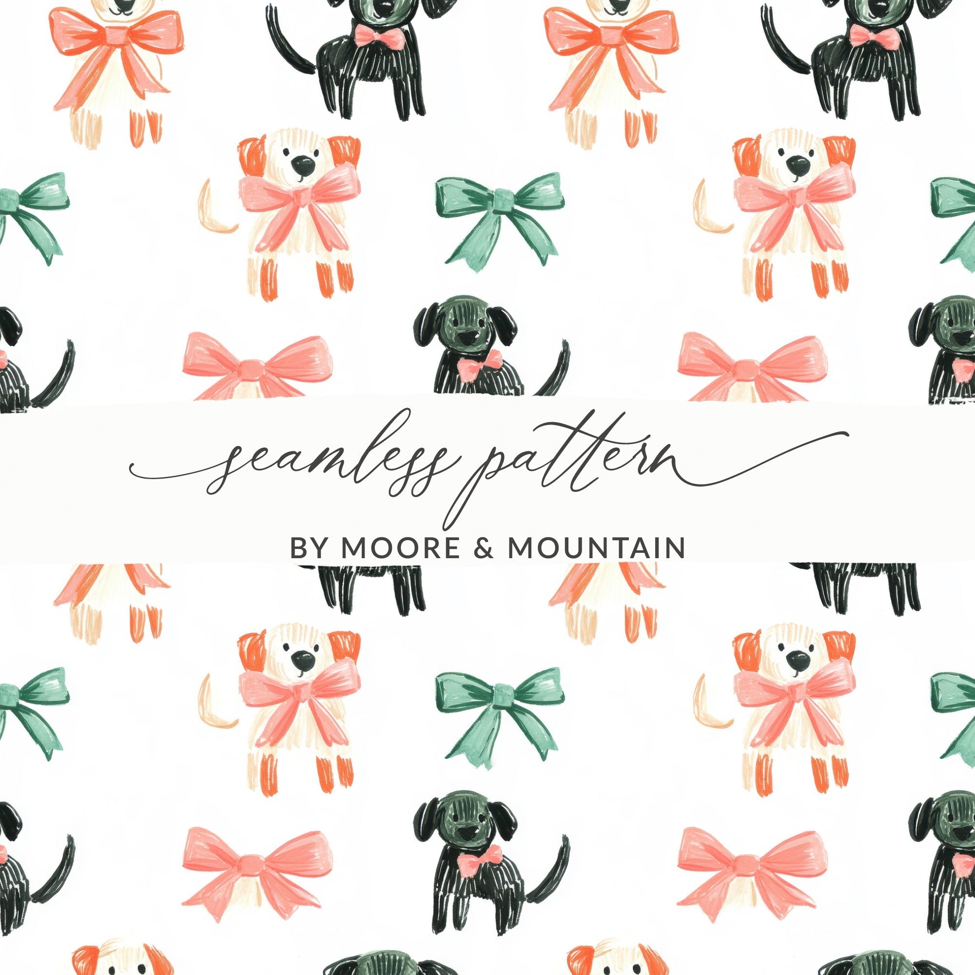 Cute Puppies with Bows and Ribbons Pattern Holiday Digital - Moore and Mountain