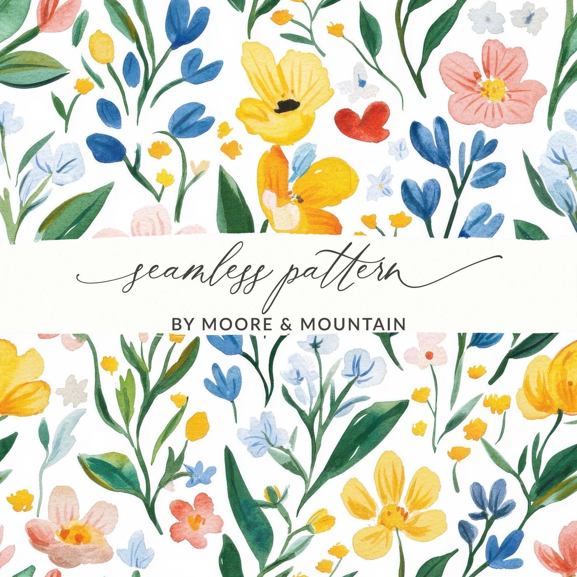 Cutesy Watercolor Floral Pattern Ditsy Summery Floral Background Spring Painted Easter Floral - Moore and Mountain