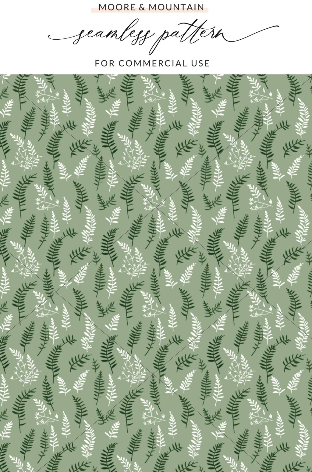 Green and White Fern Seamless Pattern Design for Commercial Use