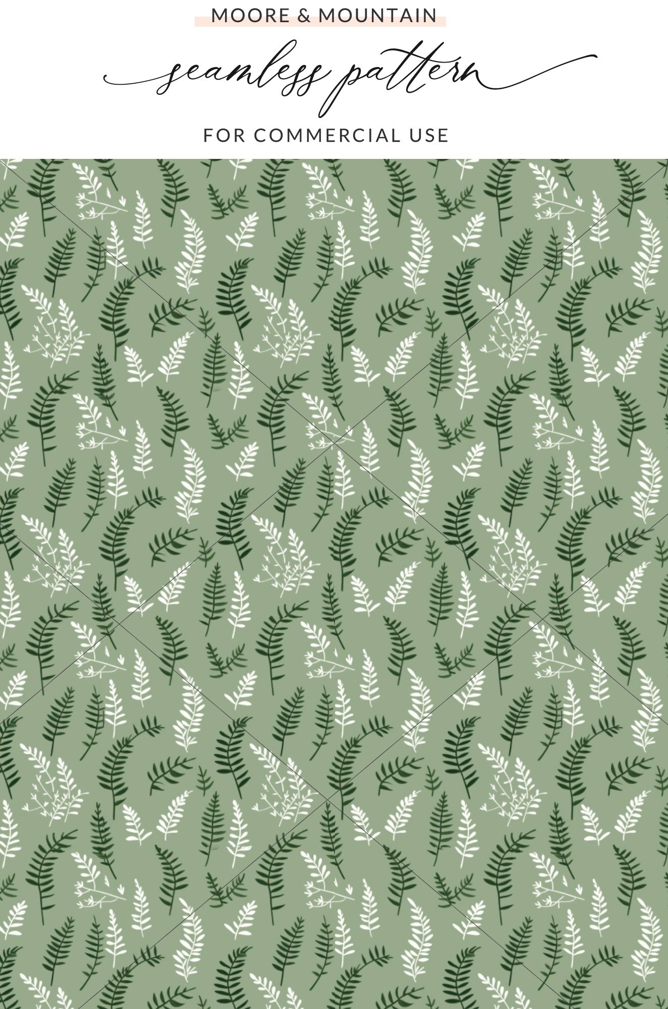 Green and White Fern Seamless Pattern Design for Commercial Use