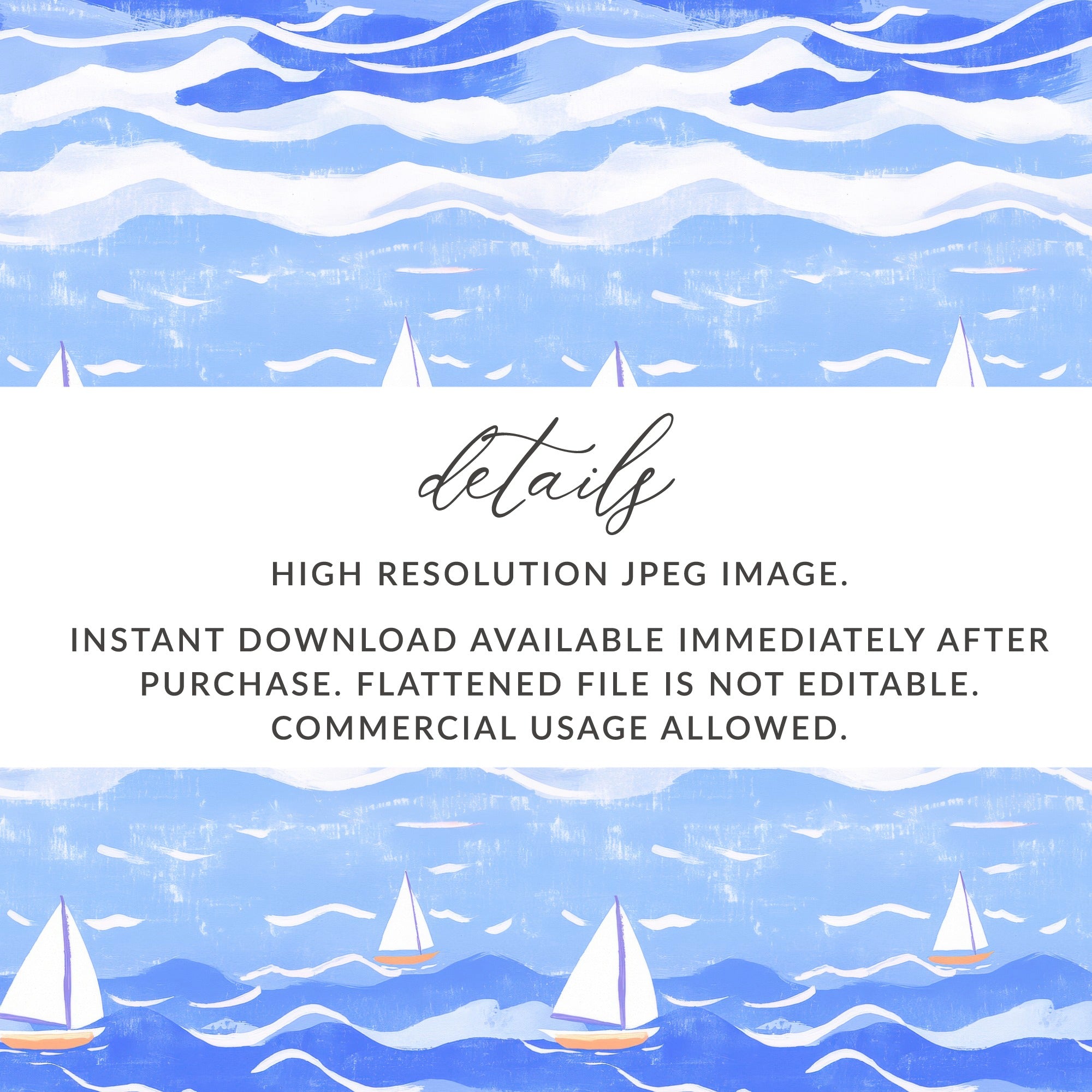 Nautical Digital Paper, Sailing Boat Pattern, Blue Sea Illustration, Seamless Texture, Scrapbook Paper, Downloadable Art, JPEG Files