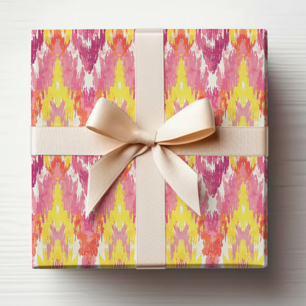 Vibrant Abstract Print Gift Wrapping with Bow Ribbon