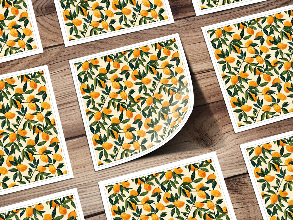 Bright Citrus Fruit Pattern Square Sticker Sheets