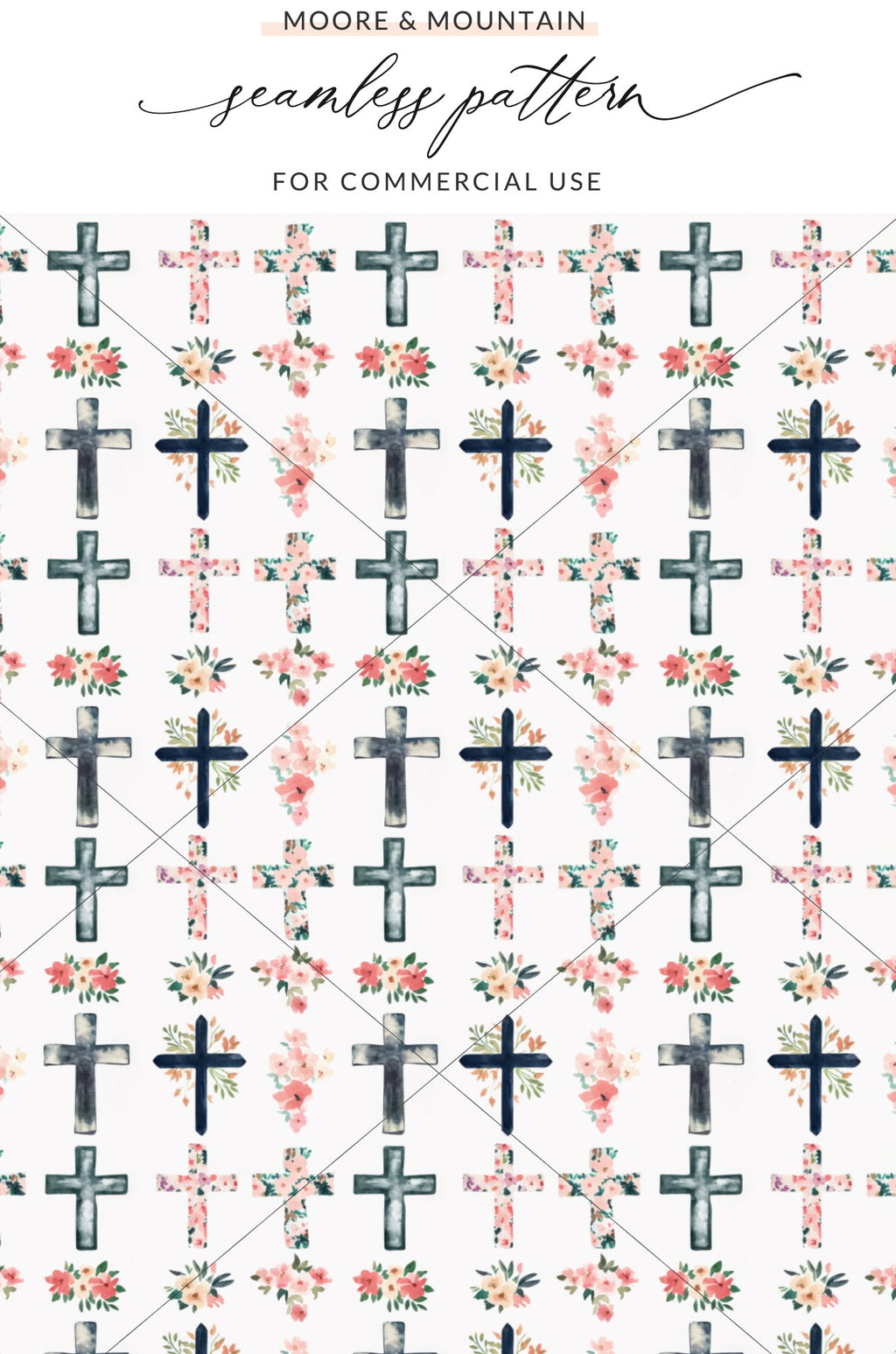 Floral and Crosses Seamless Pattern for Commercial Use
