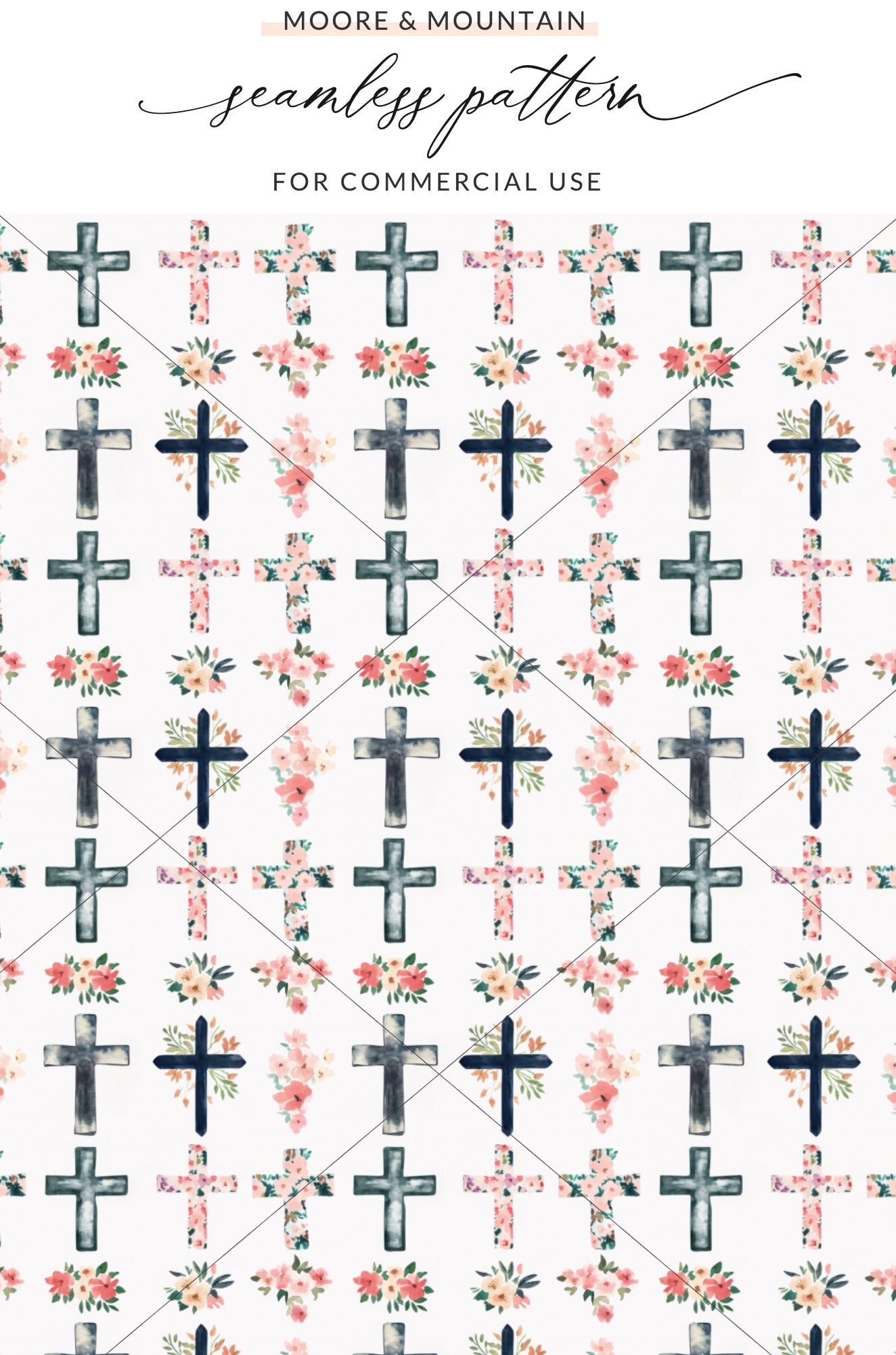 Floral and Crosses Seamless Pattern for Commercial Use