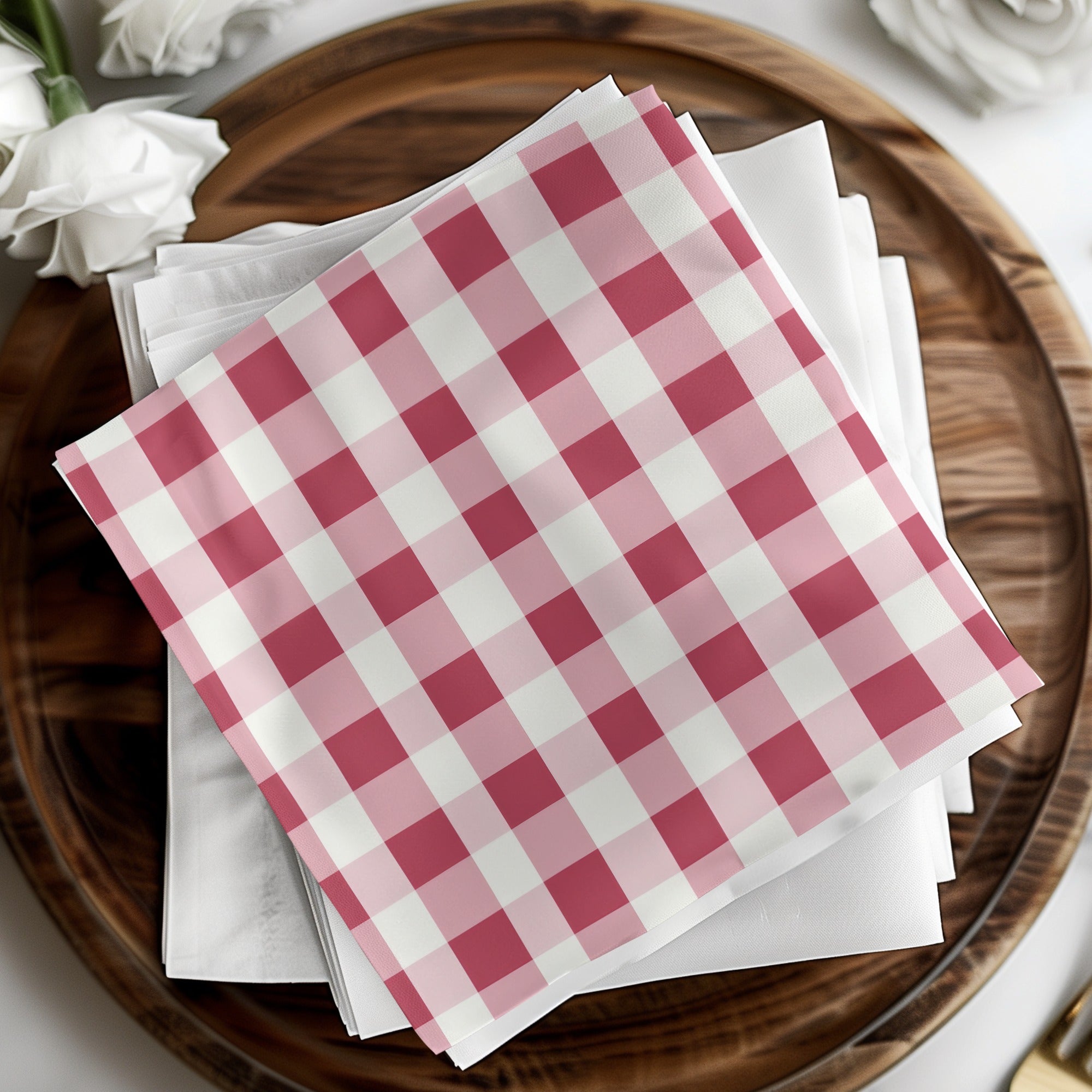 Pink and White Checkered Pattern Square Napkin Product