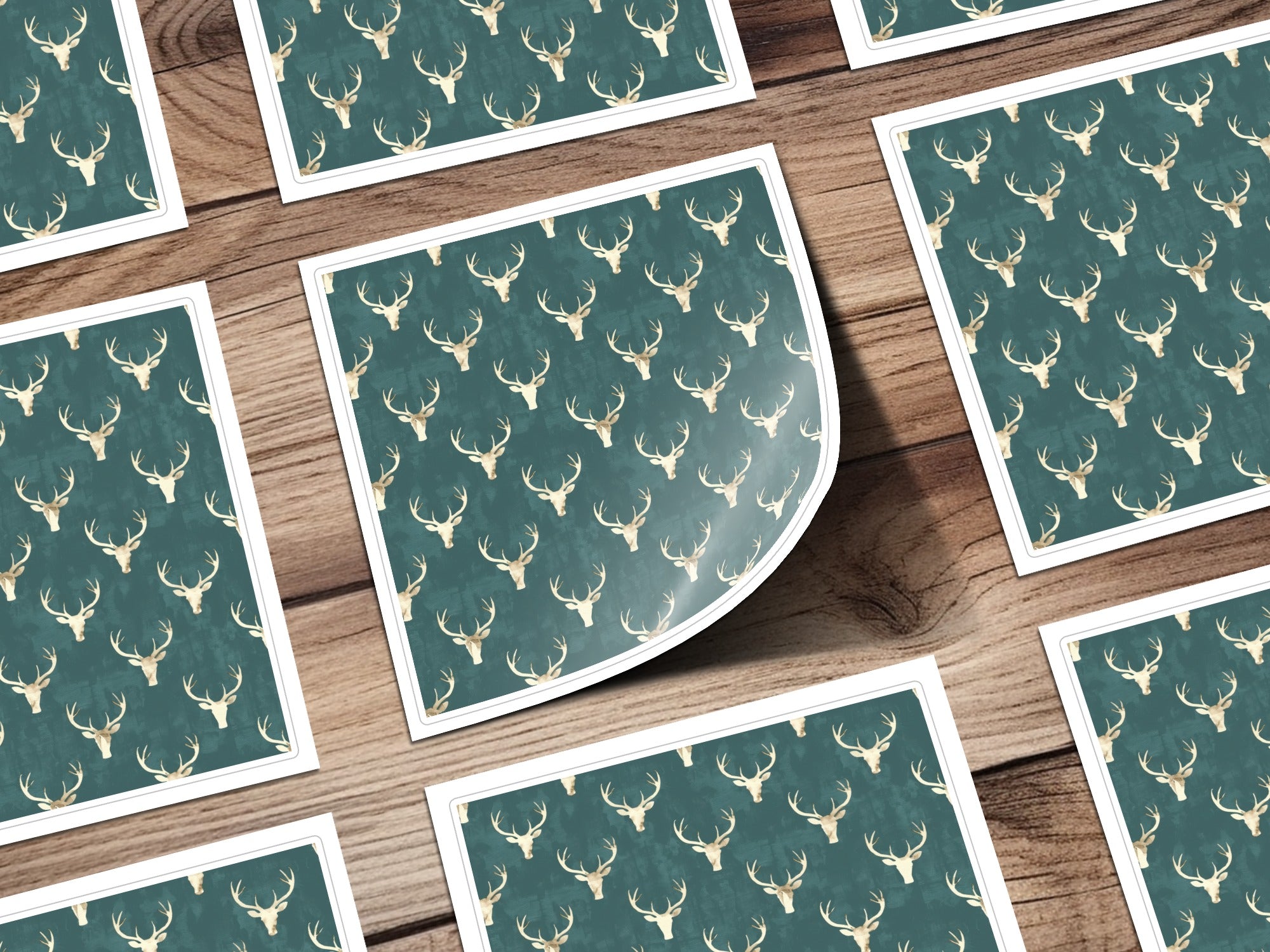 Antler Pattern Dark Green Background Sticker Sheet