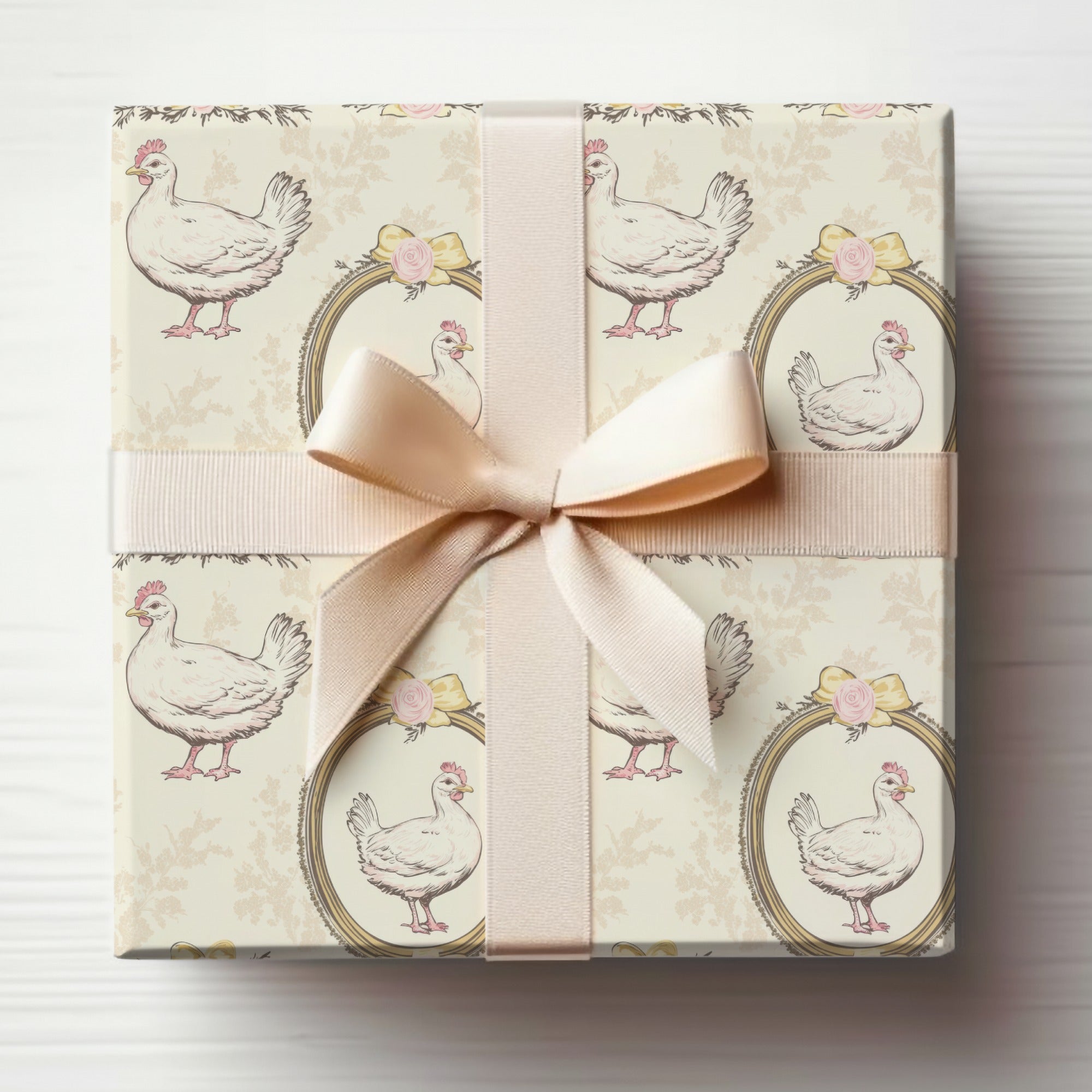 Vintage Chicken and Floral Design Gift Wrap Product