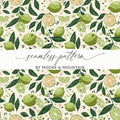 Green Citrus and Leaf Seamless Pattern Print Design