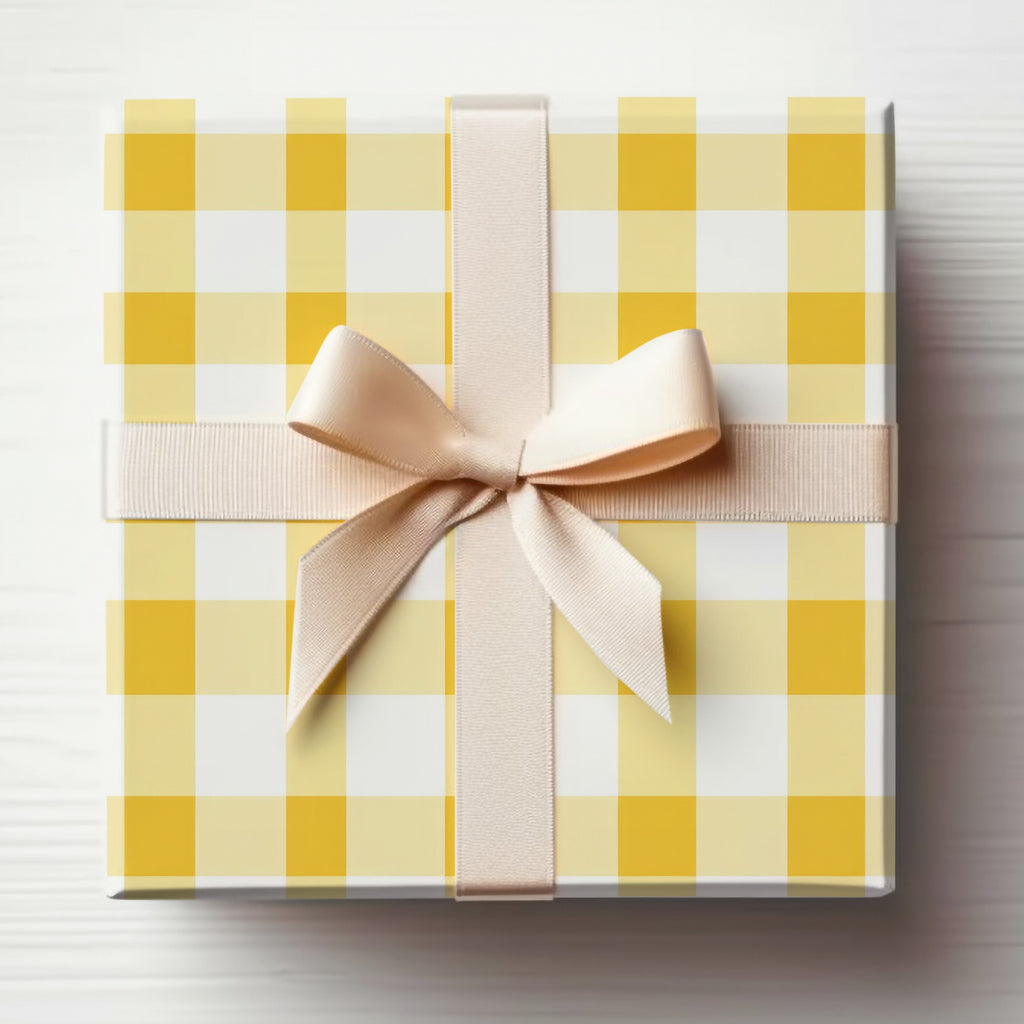 Yellow Checkered Design Gift Box with Cream Bow