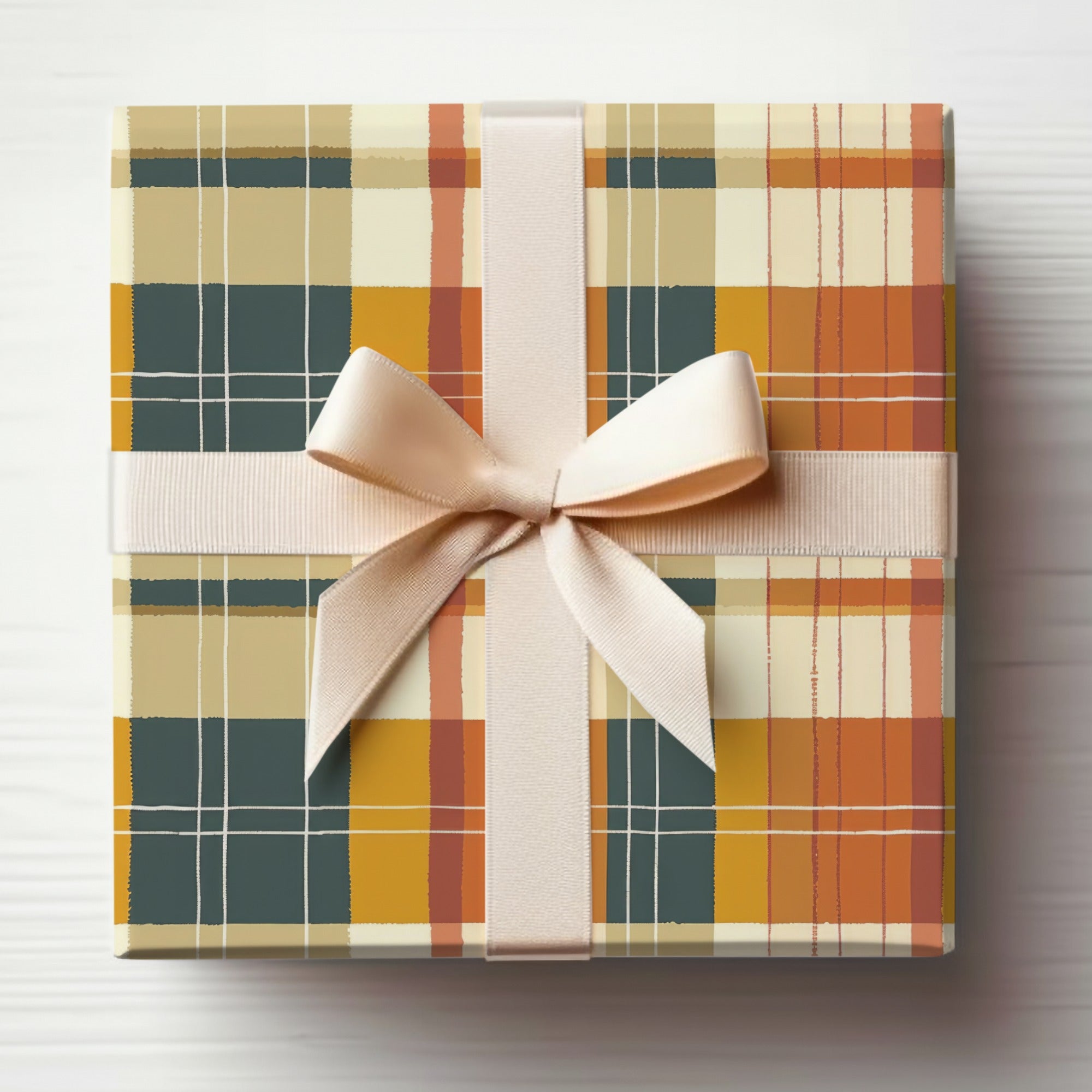 Elegant Plaid Gift Box with Beige Ribbon for Celebrations