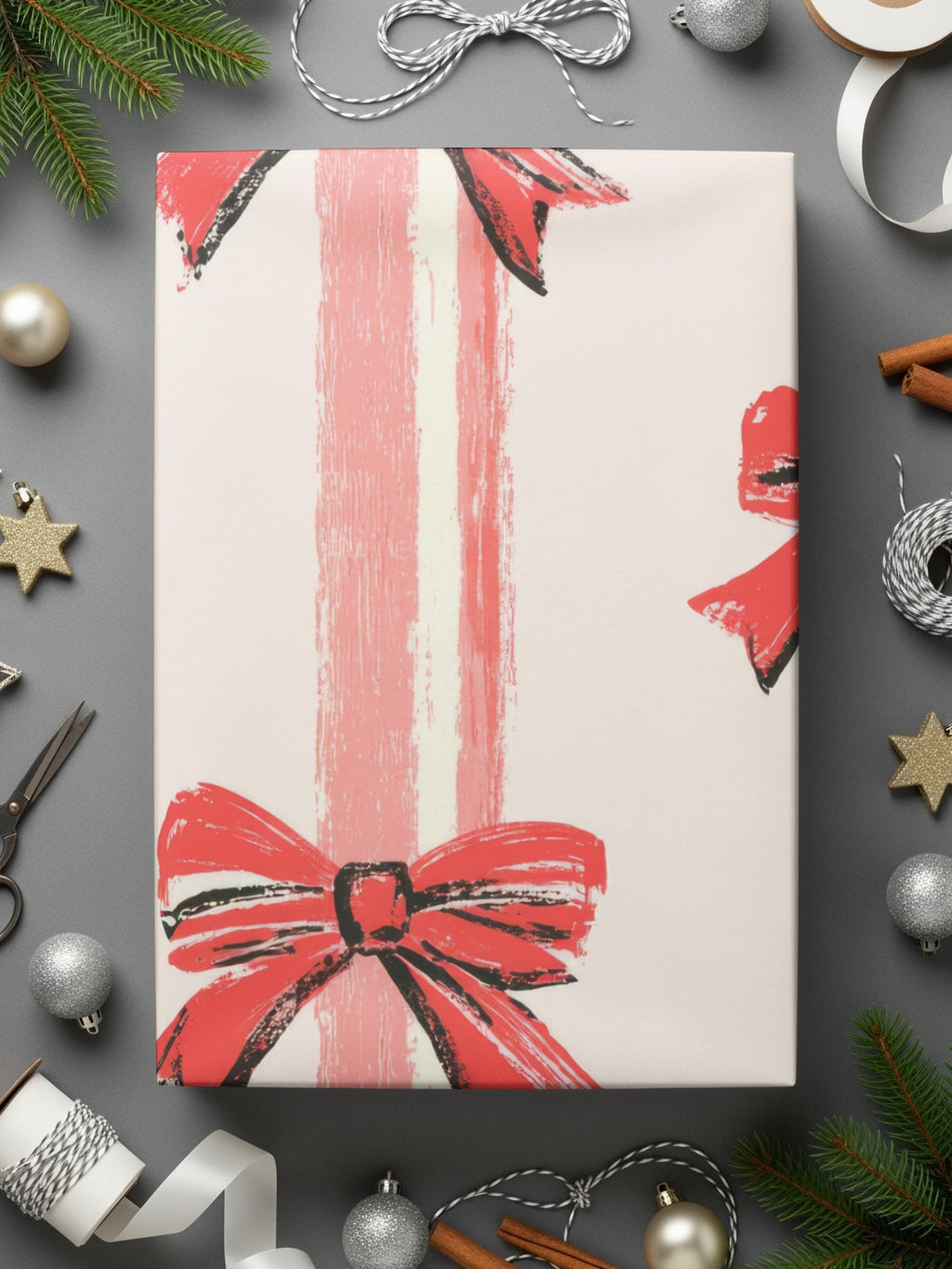 Elegant Holiday Gift Wrap with Red Bow Design