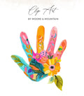 Colorful floral handprint clip art with "Clip Art by Moore & Mountain" text.