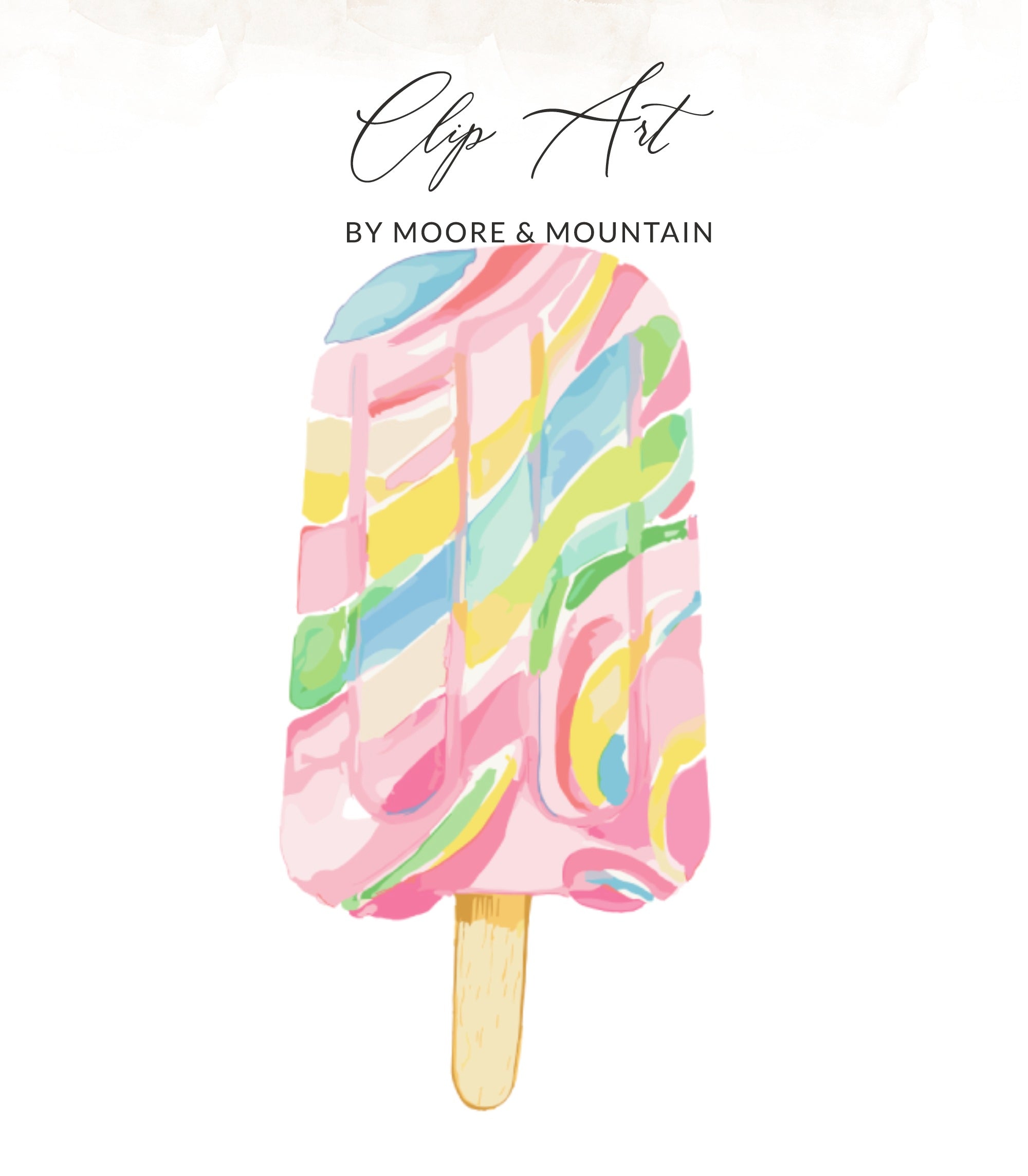 Pink and multicolored popsicle clip art with "Clip Art by Moore & Mountain" text.