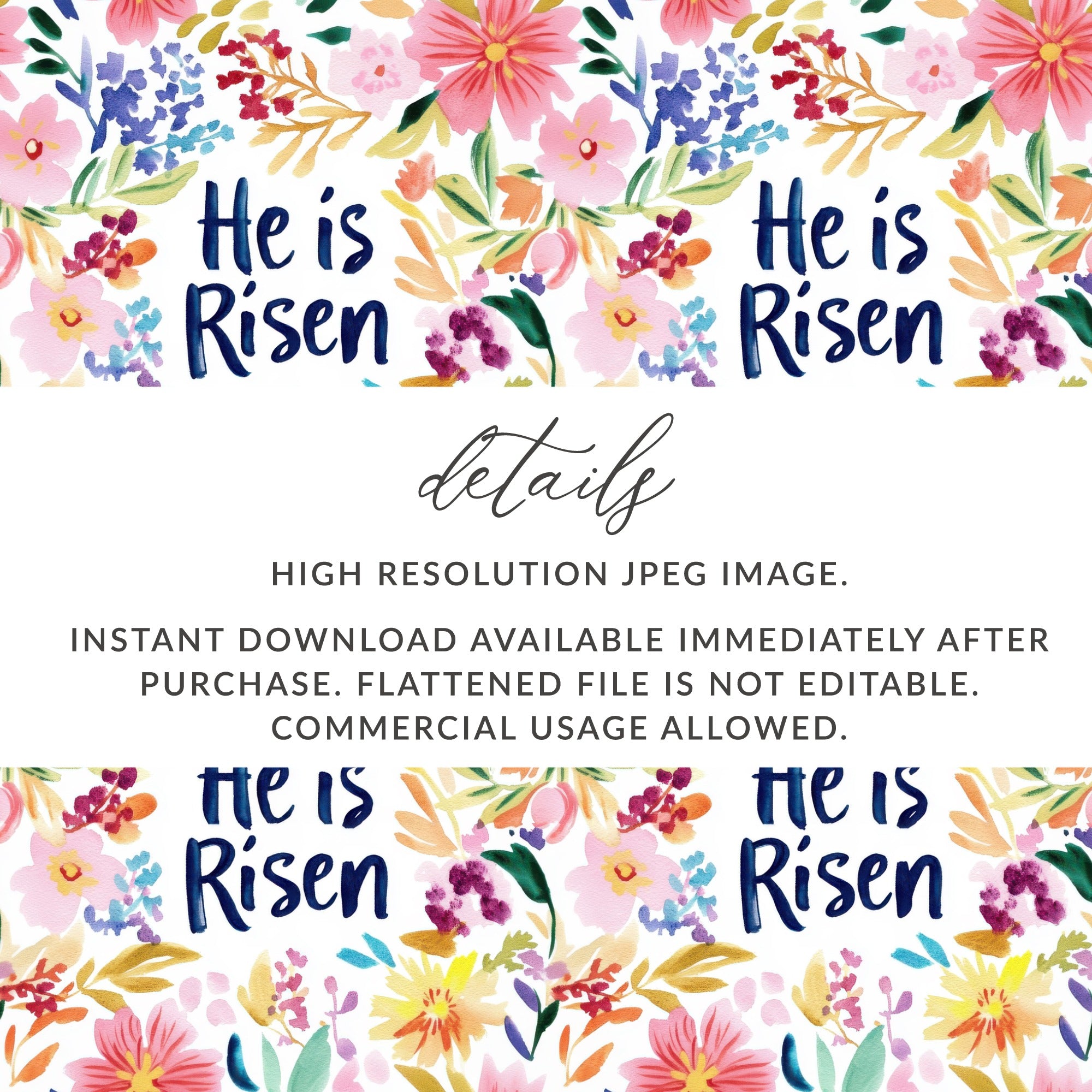 He Is Risen Floral Design Instant Download JPEG